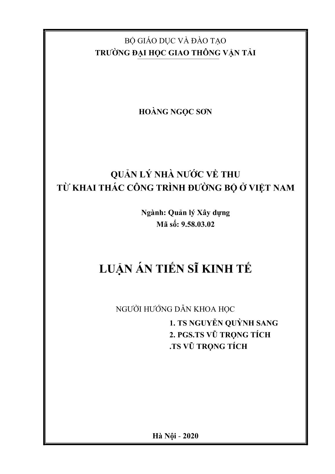 Luận án Quản lý nhà nước về thu từ khai thác công trình đường bộ ở Việt Nam trang 2