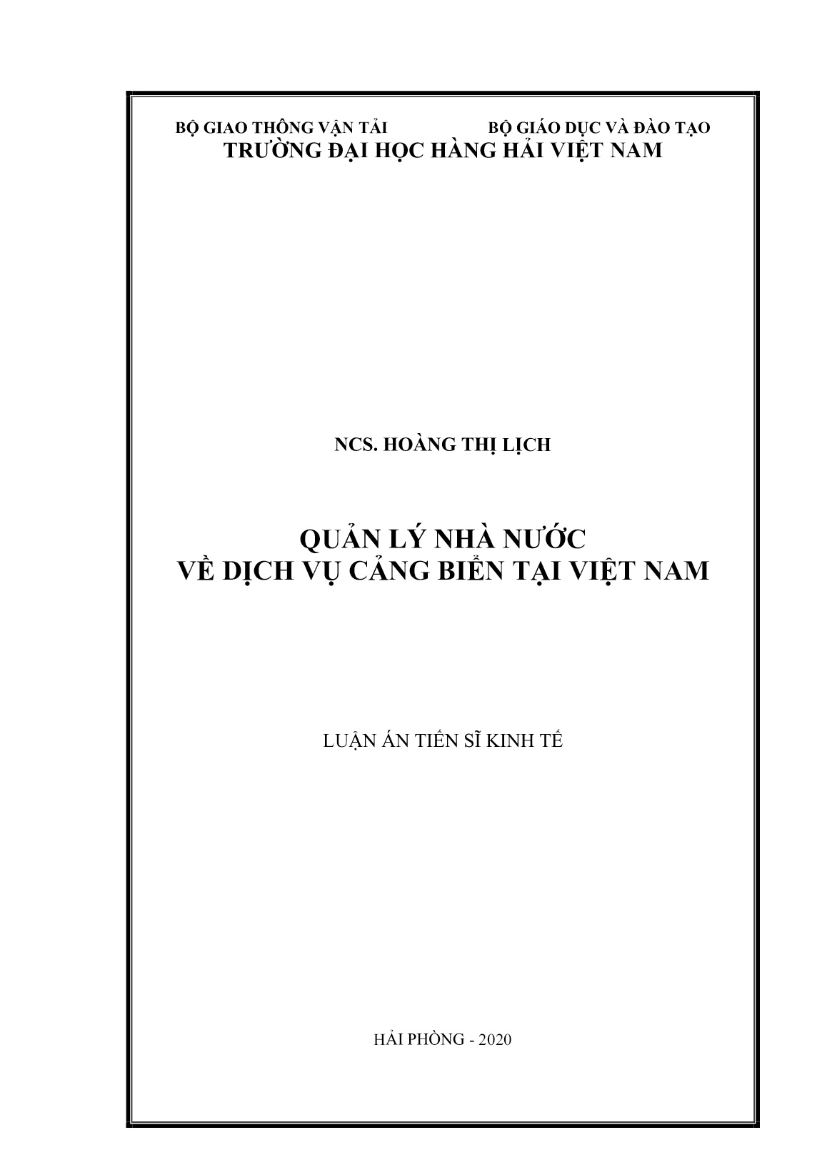 Luận án Quản lý nhà nước về dịch vụ cảng biển tại Việt Nam trang 1