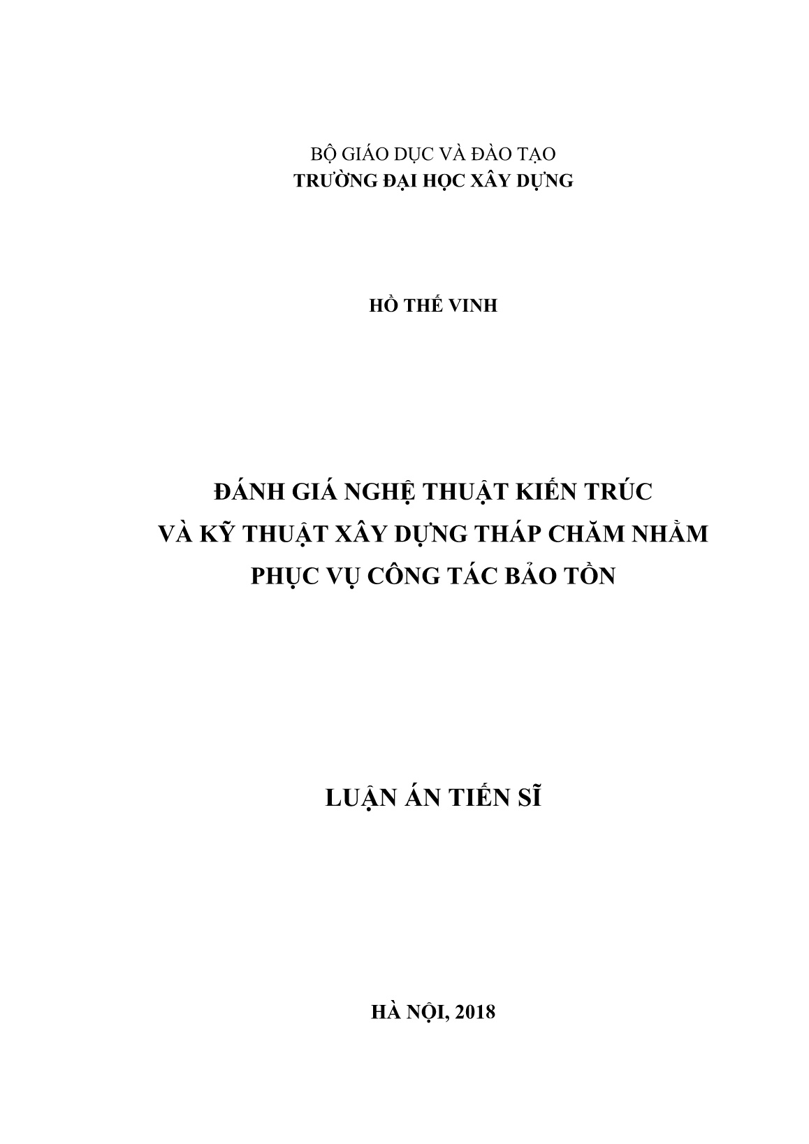 Luận án Đánh giá nghệ thuật kiến trúc và kỹ thuật xây dựng tháp chăm nhằm phục vụ công tác bảo tồn trang 1