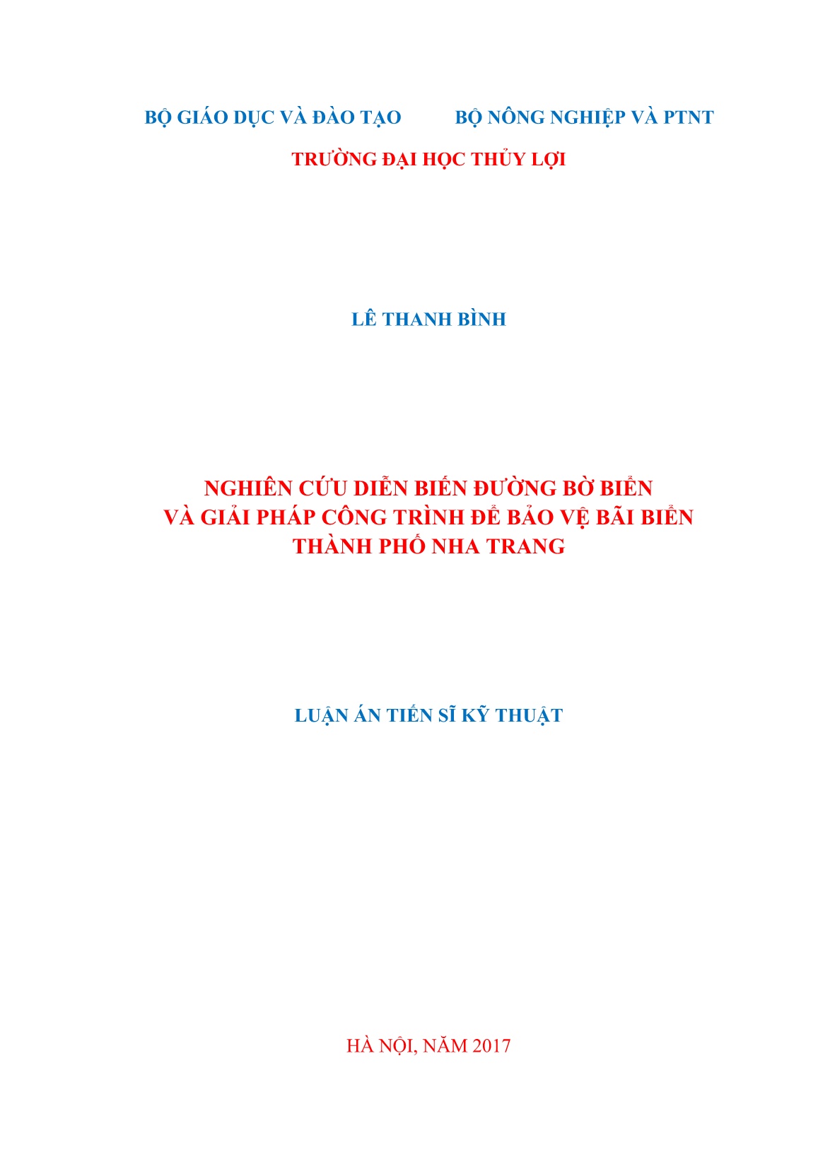 Luận án Nghiên cứu diễn biến đường bờ biển và giải pháp công trình để bảo vệ bãi biển Thành phố Nha Trang trang 1