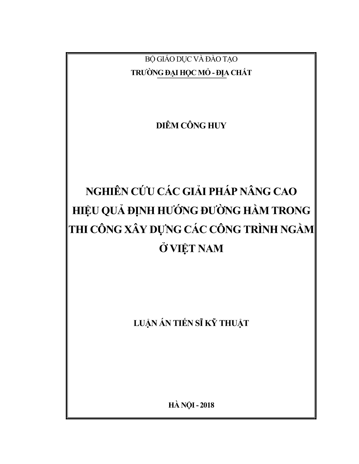 Luận án Nghiên cứu các giải pháp nâng cao hiệu quả định hướng đường hầm trong thi công xây dựng các công trình ngầm ở Việt Nam trang 1