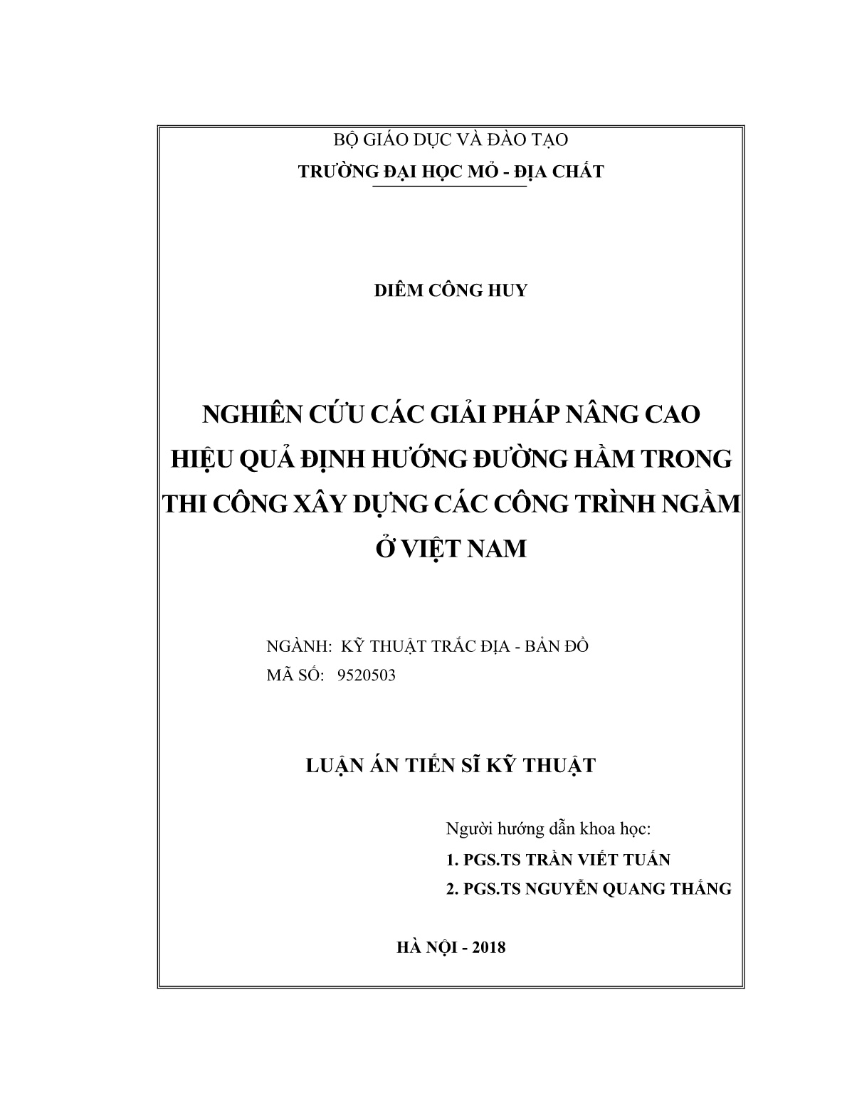 Luận án Nghiên cứu các giải pháp nâng cao hiệu quả định hướng đường hầm trong thi công xây dựng các công trình ngầm ở Việt Nam trang 2