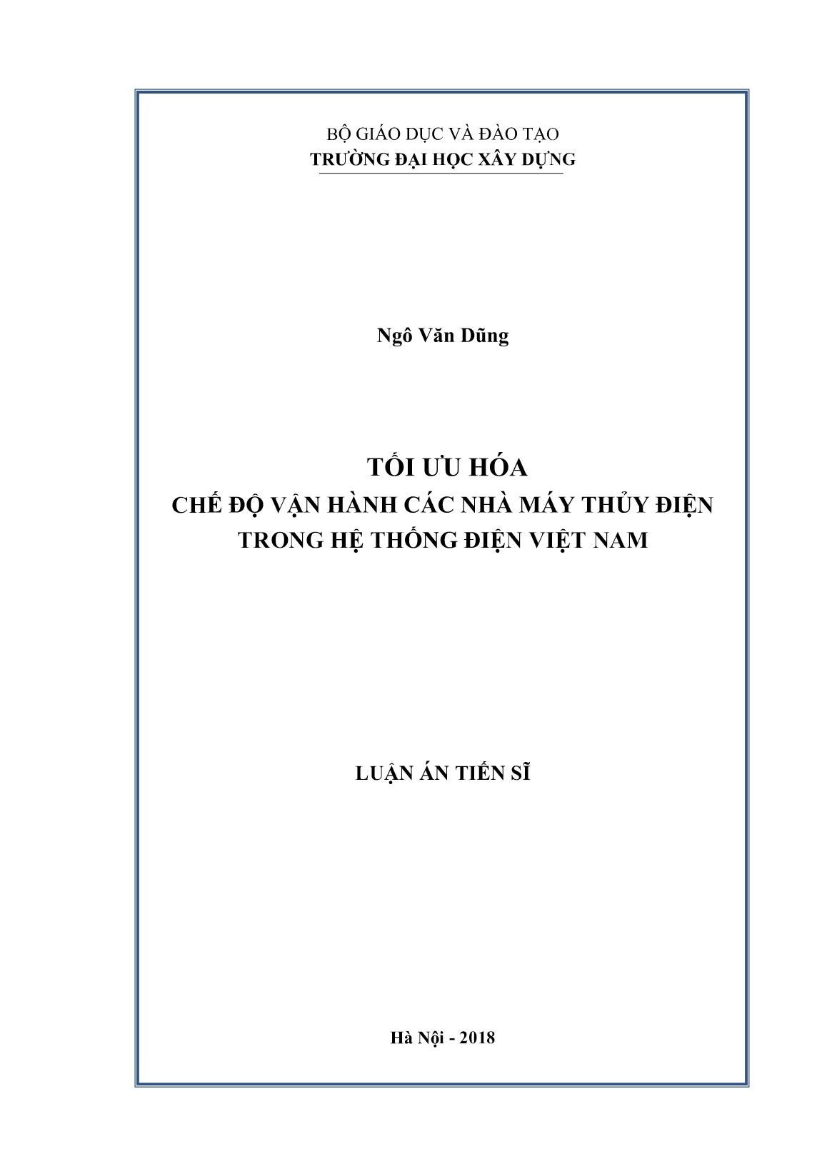 Luận án Tối ưu hóa chế độ vận hành các nhà máy thủy điện trong hệ thống điện Việt Nam trang 1