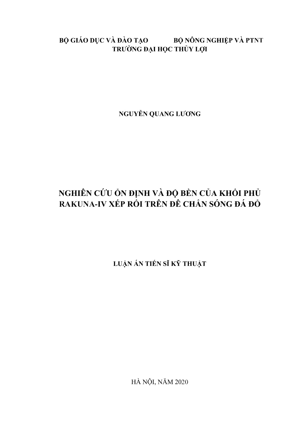 Luận án Nghiên cứu ổn định và độ bền của khối phủ RAKUNA-IV xếp rối trên đê chắn sóng đá đổ trang 1