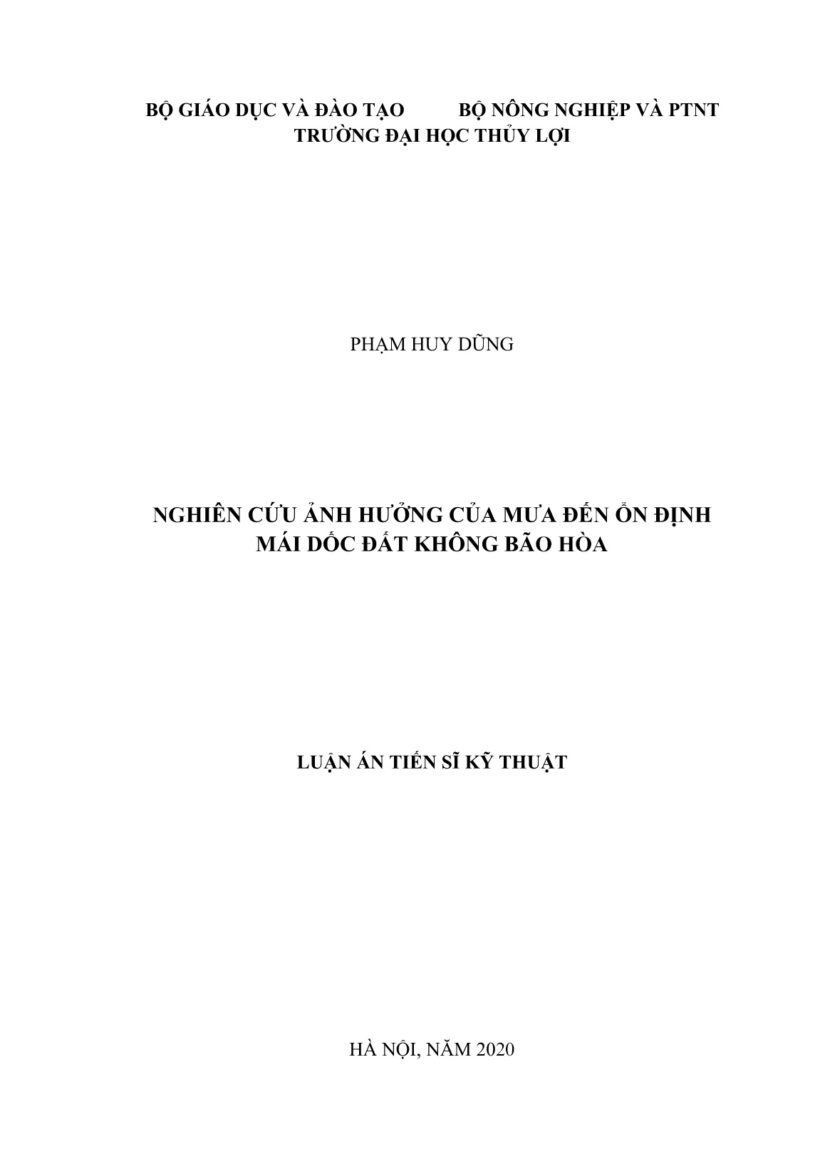 Luận án Nghiên cứu ảnh hưởng của mưa đến ổn định mái dốc đất không bão hòa trang 1