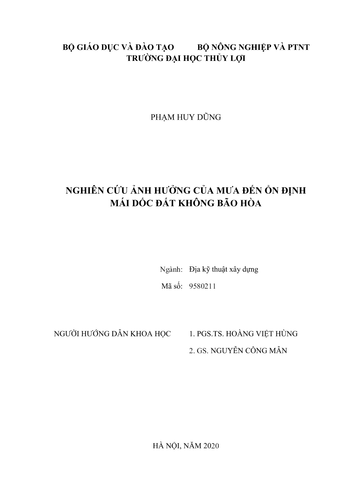 Luận án Nghiên cứu ảnh hưởng của mưa đến ổn định mái dốc đất không bão hòa trang 2