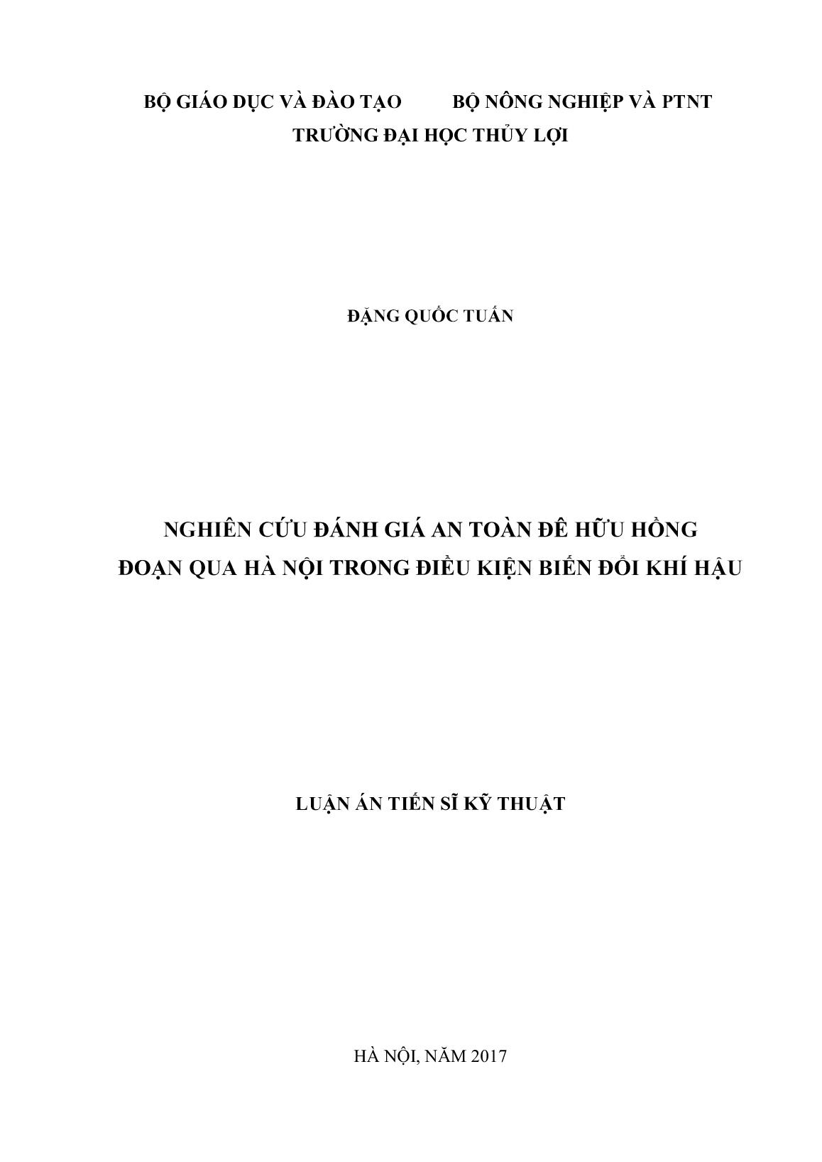 Luận án Nghiên cứu đánh giá an toàn đê hữu hồng đoạn qua Hà Nội trong điều kiện biến đổi khí hậu trang 1