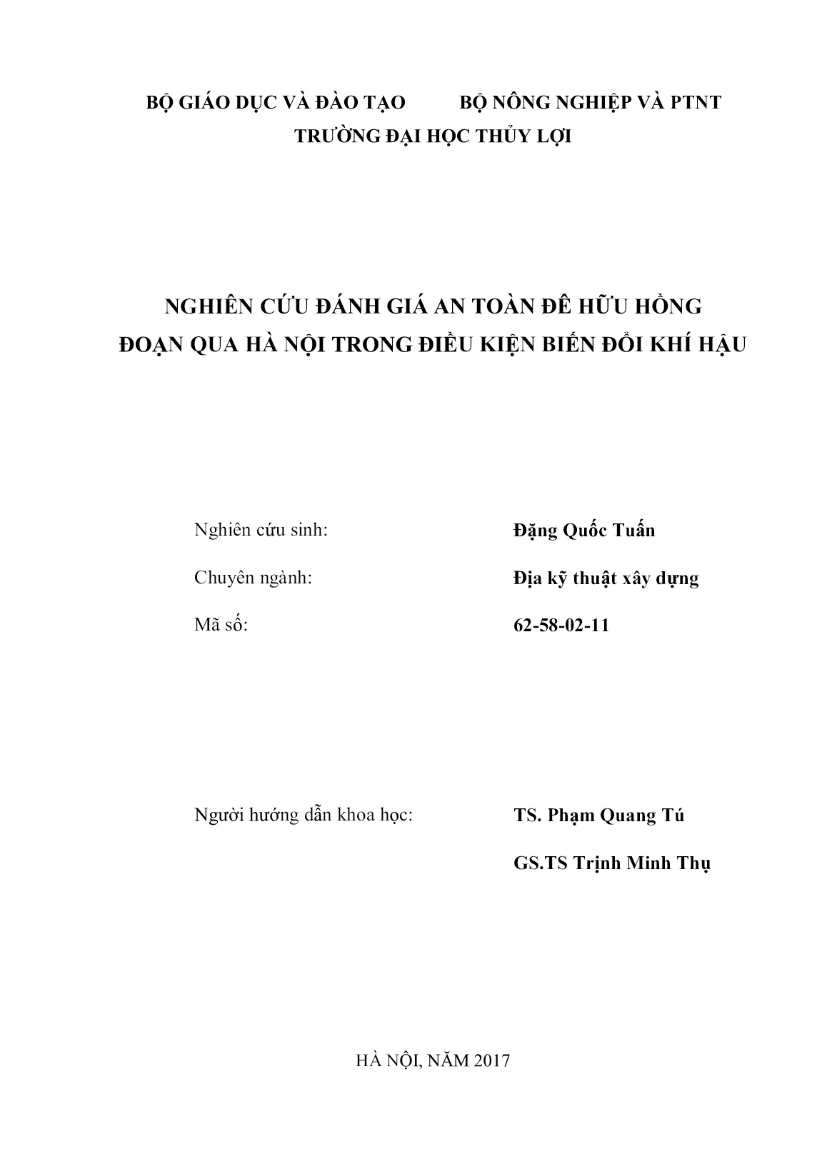 Luận án Nghiên cứu đánh giá an toàn đê hữu hồng đoạn qua Hà Nội trong điều kiện biến đổi khí hậu trang 2