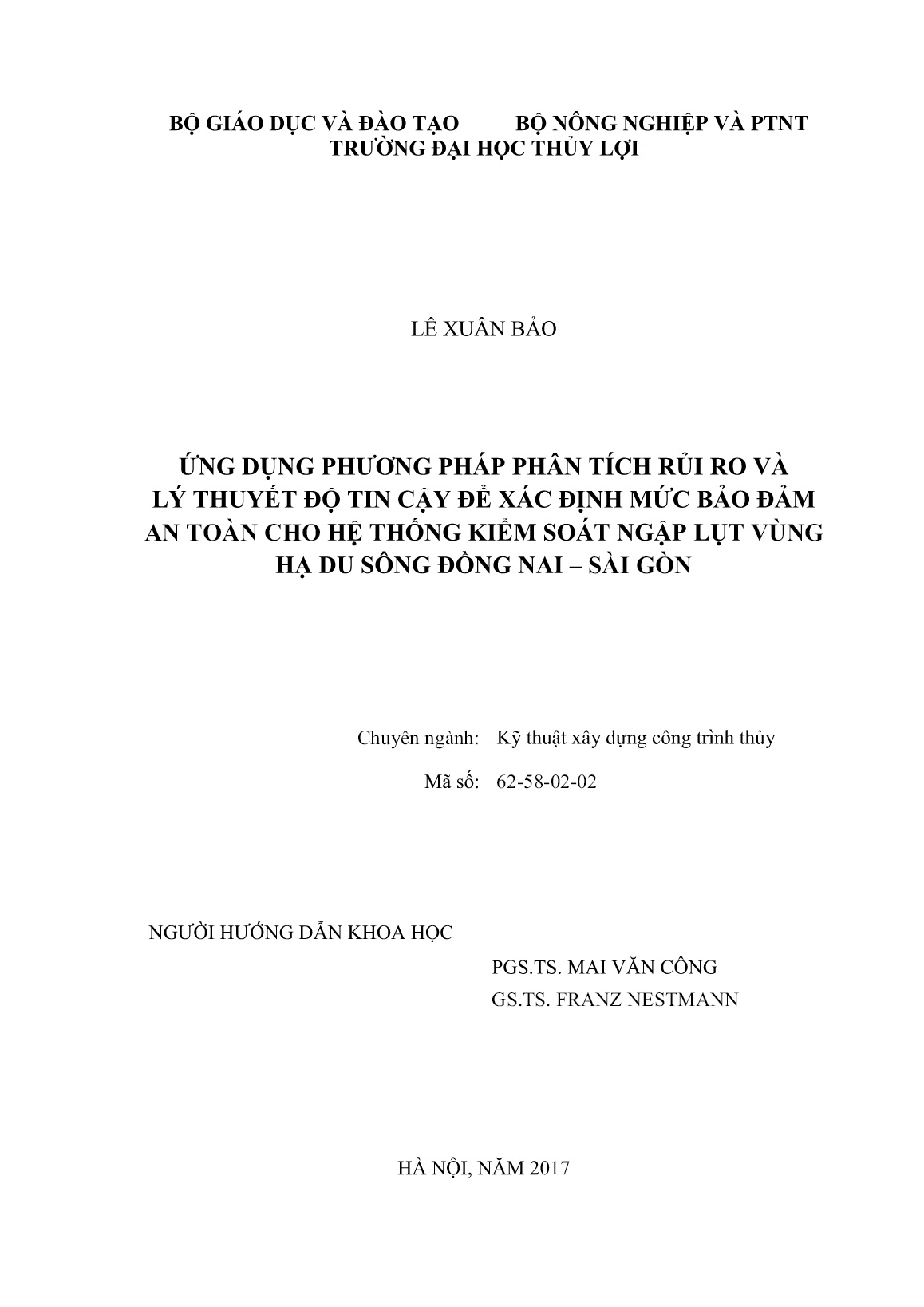 Luận án Ứng dụng phương pháp phân tích rủi ro và lý thuyết độ tin cậy để xác định mức bảo đảm an toàn cho hệ thống kiểm soát ngập lụt vùng hạ du sông Đồng Nai – Sài Gòn trang 2