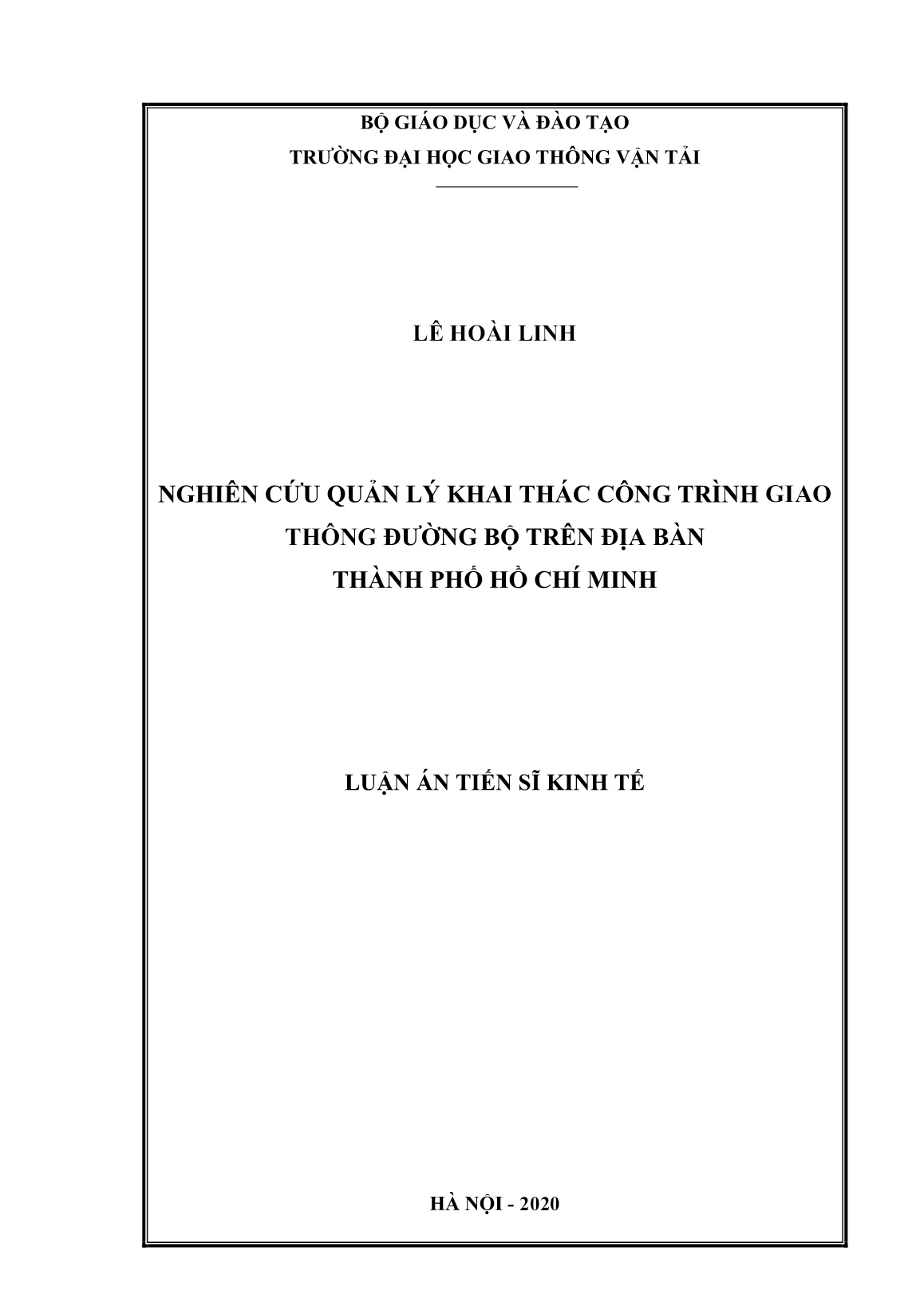 Luận án Nghiên cứu quản lý khai thác công trình giao thông đường bộ trên địa bàn Thành phố Hồ Chí Minh trang 1