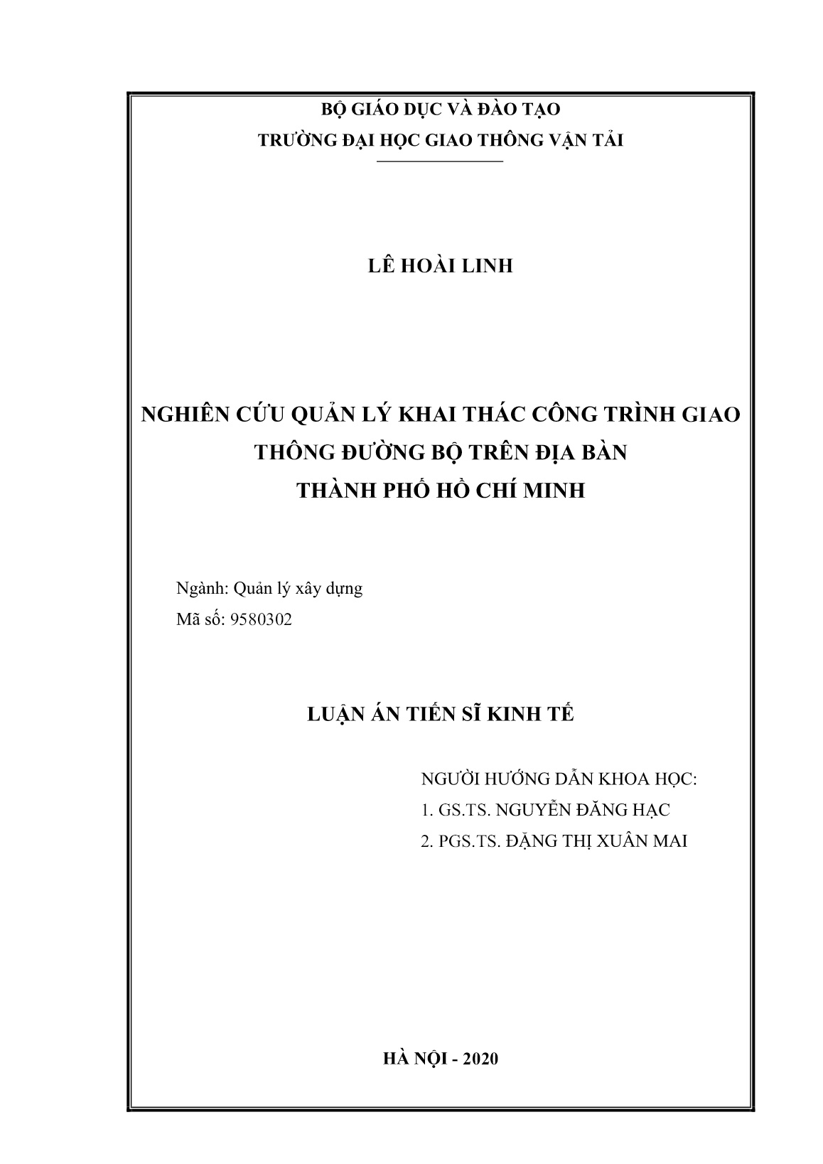 Luận án Nghiên cứu quản lý khai thác công trình giao thông đường bộ trên địa bàn Thành phố Hồ Chí Minh trang 2