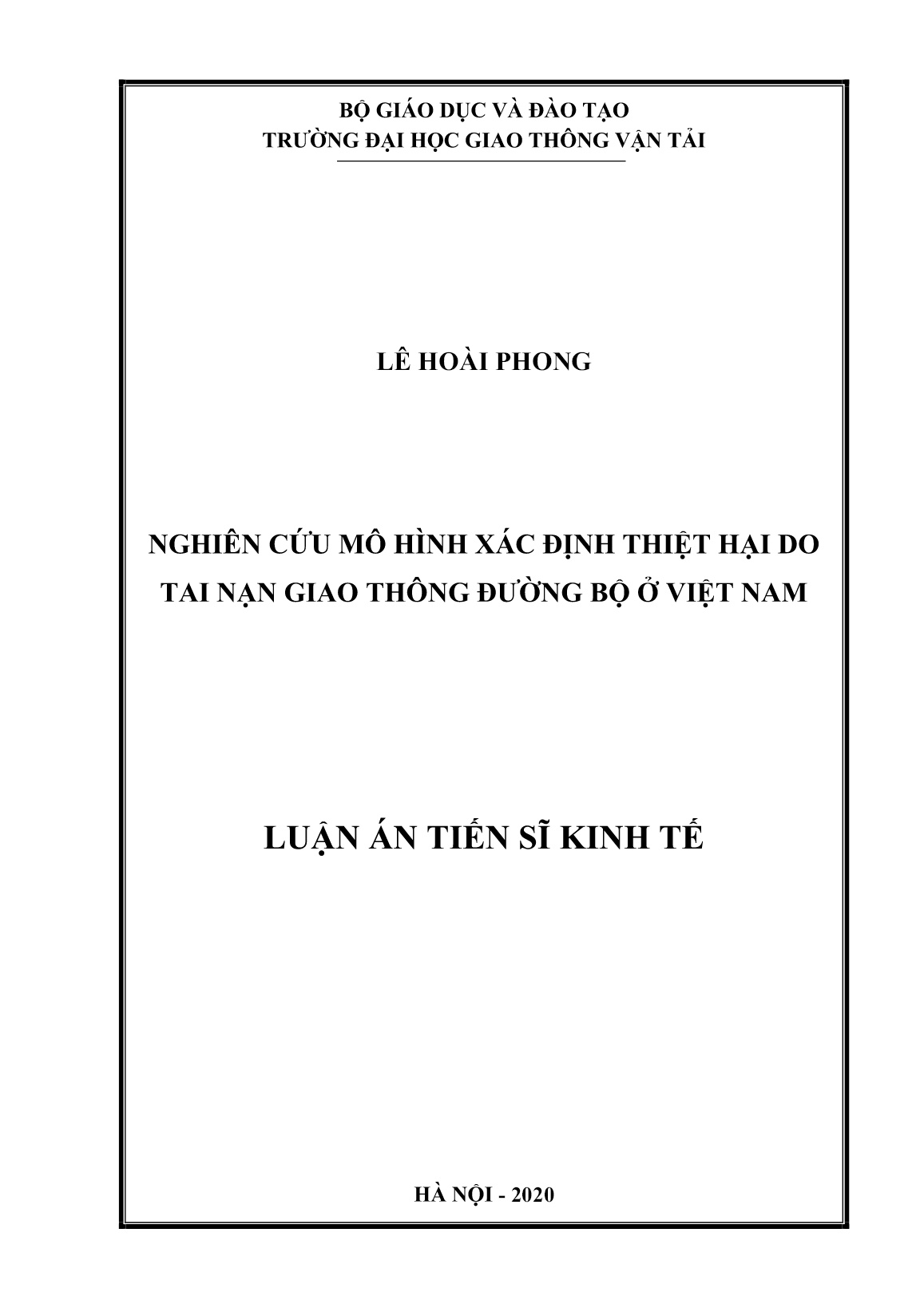 Luận án Nghiên cứu mô hình xác định thiệt hại do tai nạn giao thông đường bộ ở Việt Nam trang 1