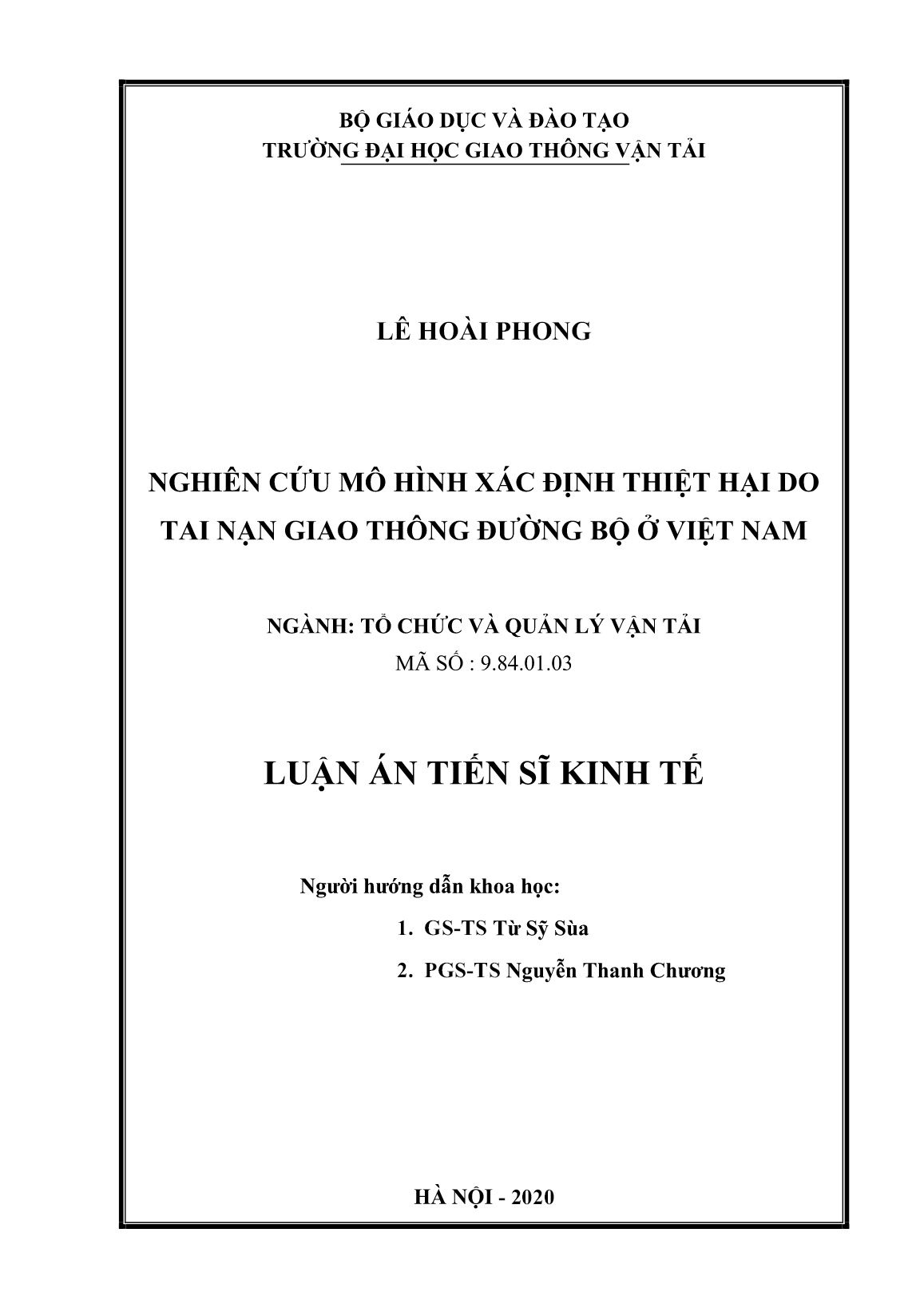 Luận án Nghiên cứu mô hình xác định thiệt hại do tai nạn giao thông đường bộ ở Việt Nam trang 2