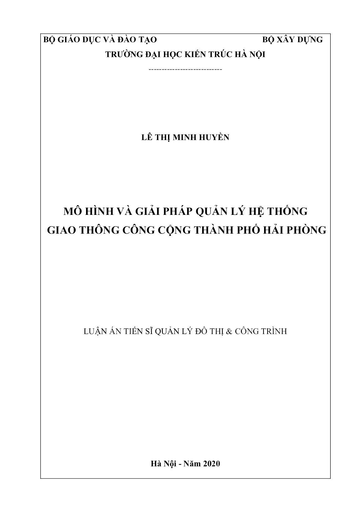 Luận án Mô hình và giải pháp quản lý hệ thống giao thông công cộng Thành phố Hải Phòng trang 1