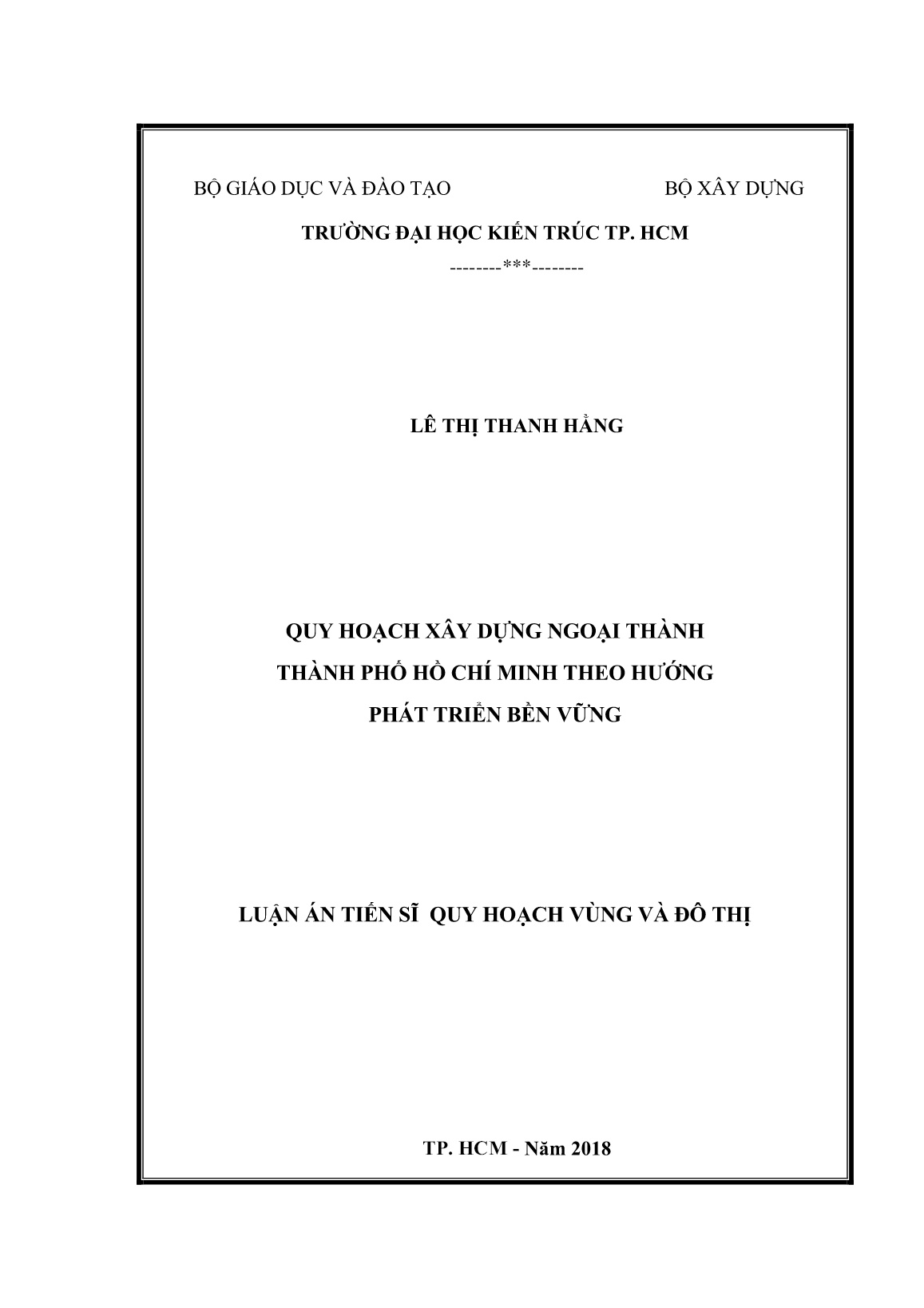 Luận án Quy hoạch xây dựng ngoại thành Thành phố Hồ Chí Minh theo hướng phát triển bền vững trang 1