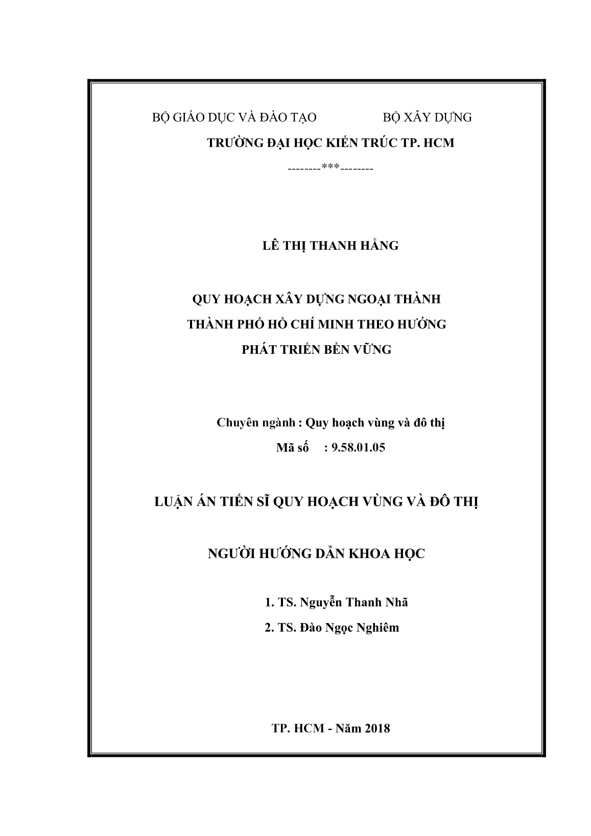 Luận án Quy hoạch xây dựng ngoại thành Thành phố Hồ Chí Minh theo hướng phát triển bền vững trang 2