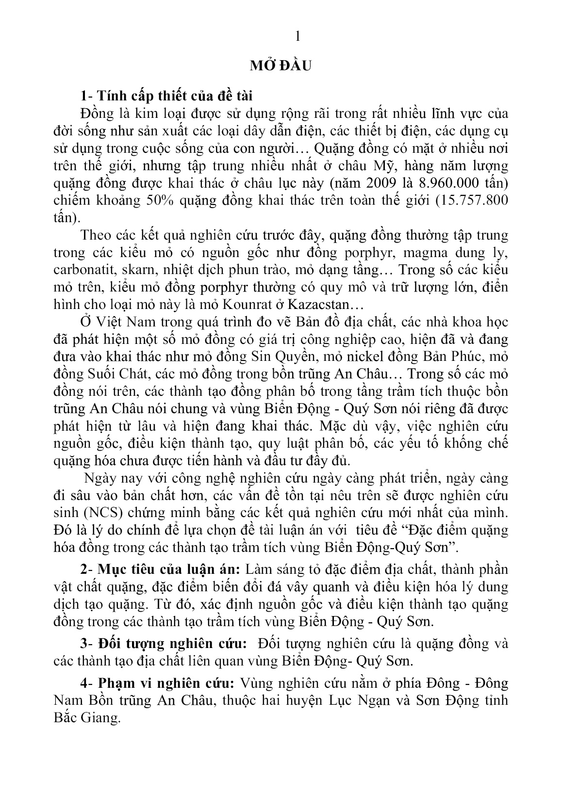 Luận án Đặc điểm quặng hóa đồng trong các thành tạo trầm tích vùng biển động - Quý Sơn trang 1