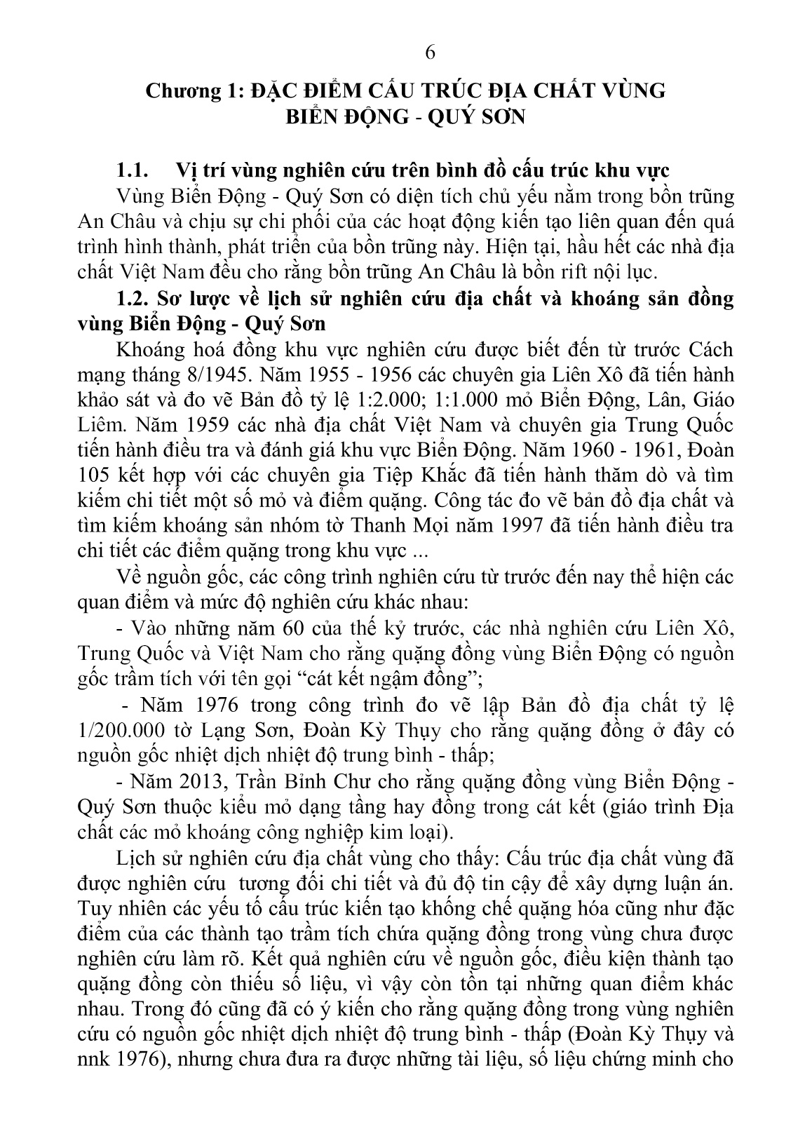 Luận án Đặc điểm quặng hóa đồng trong các thành tạo trầm tích vùng biển động - Quý Sơn trang 6