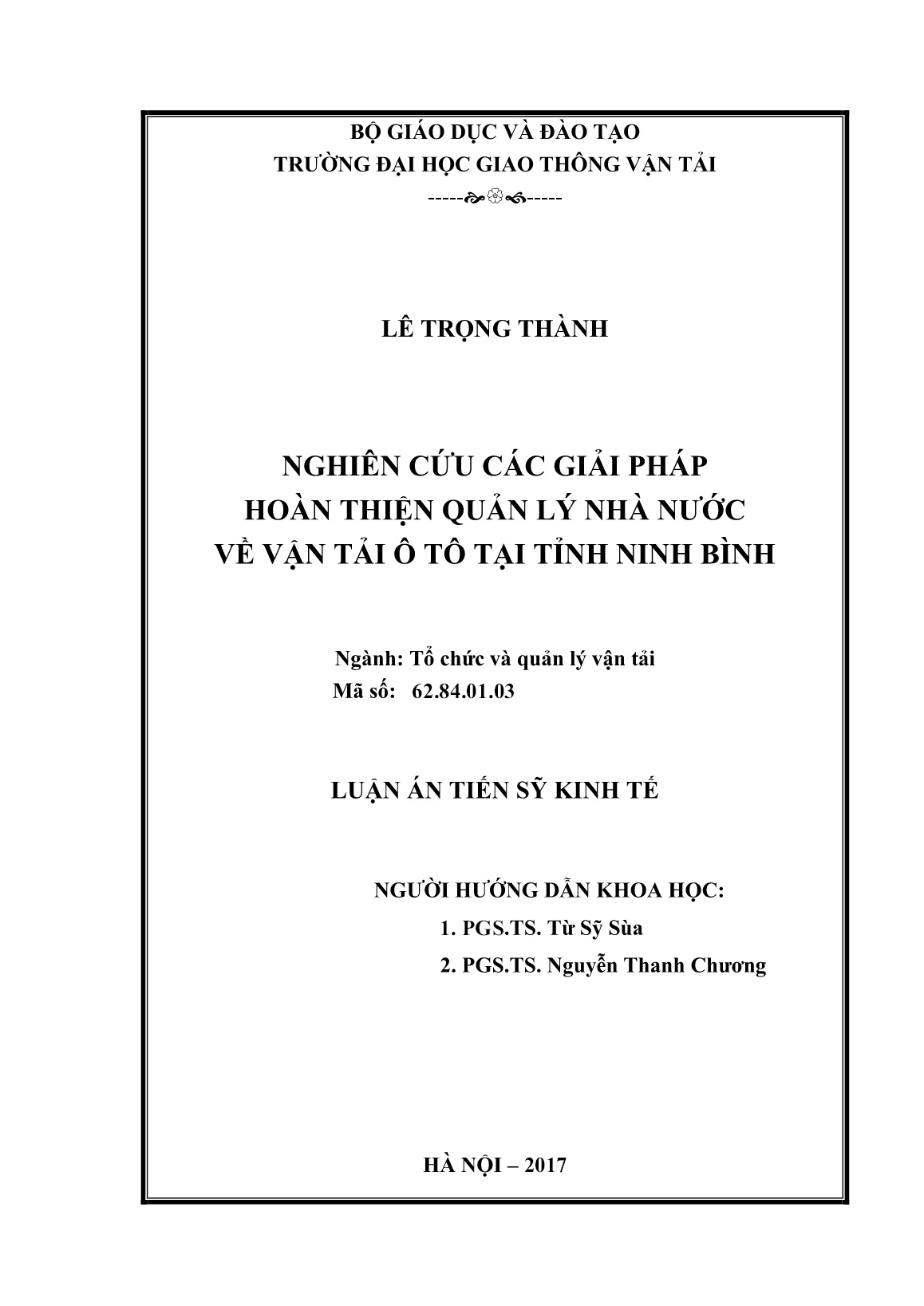 Luận án Nghiên cứu các giải pháp hoàn thiện quản lý nhà nước về vận tải ô tô tại tỉnh Ninh Bình trang 2