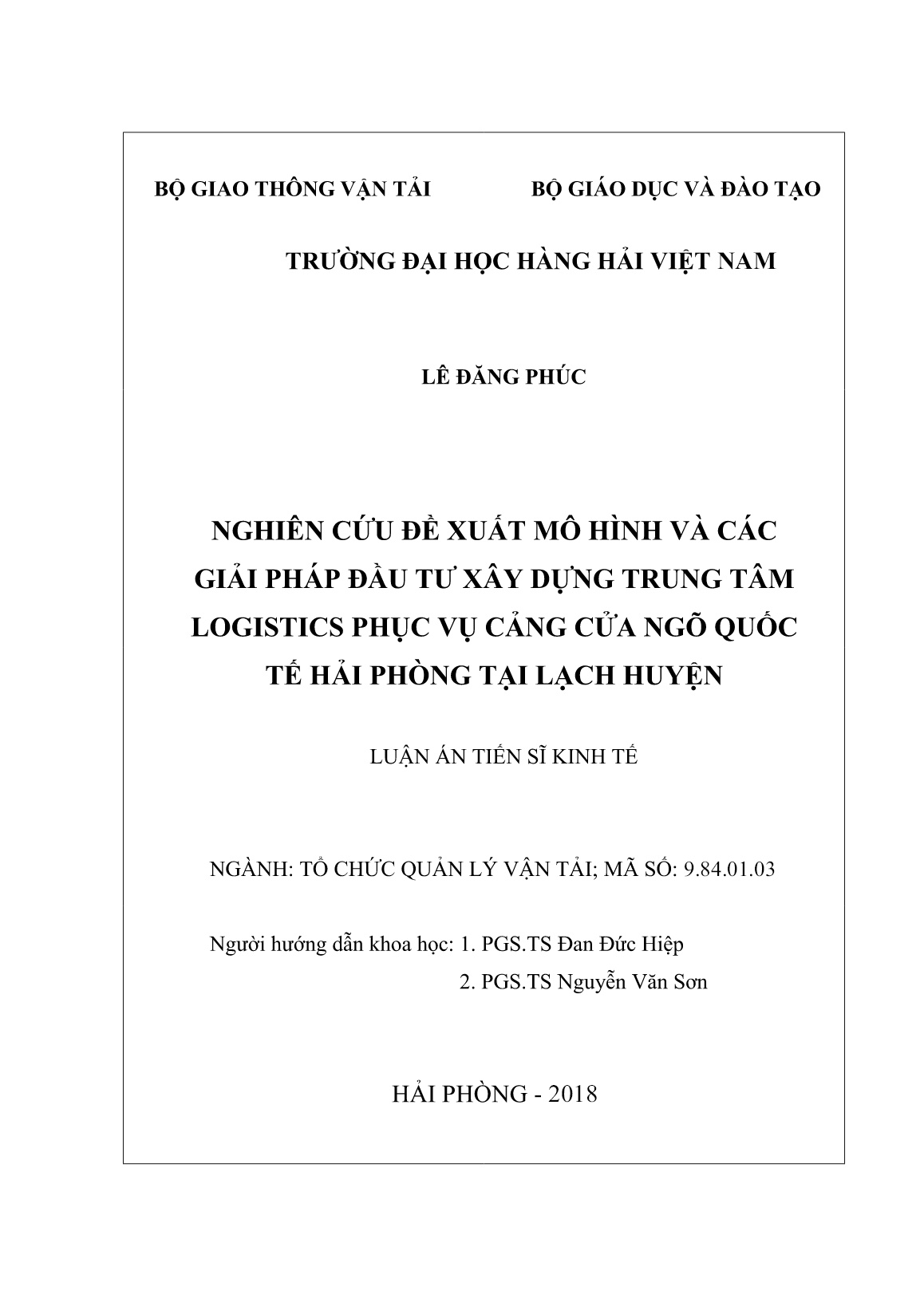 Luận án Nghiên cứu đề xuất mô hình và các giải pháp đầu tư xây dựng trung tâm logistics phục vụ cảng cửa ngõ quốc tế Hải Phòng tại Lạch Huyện trang 2