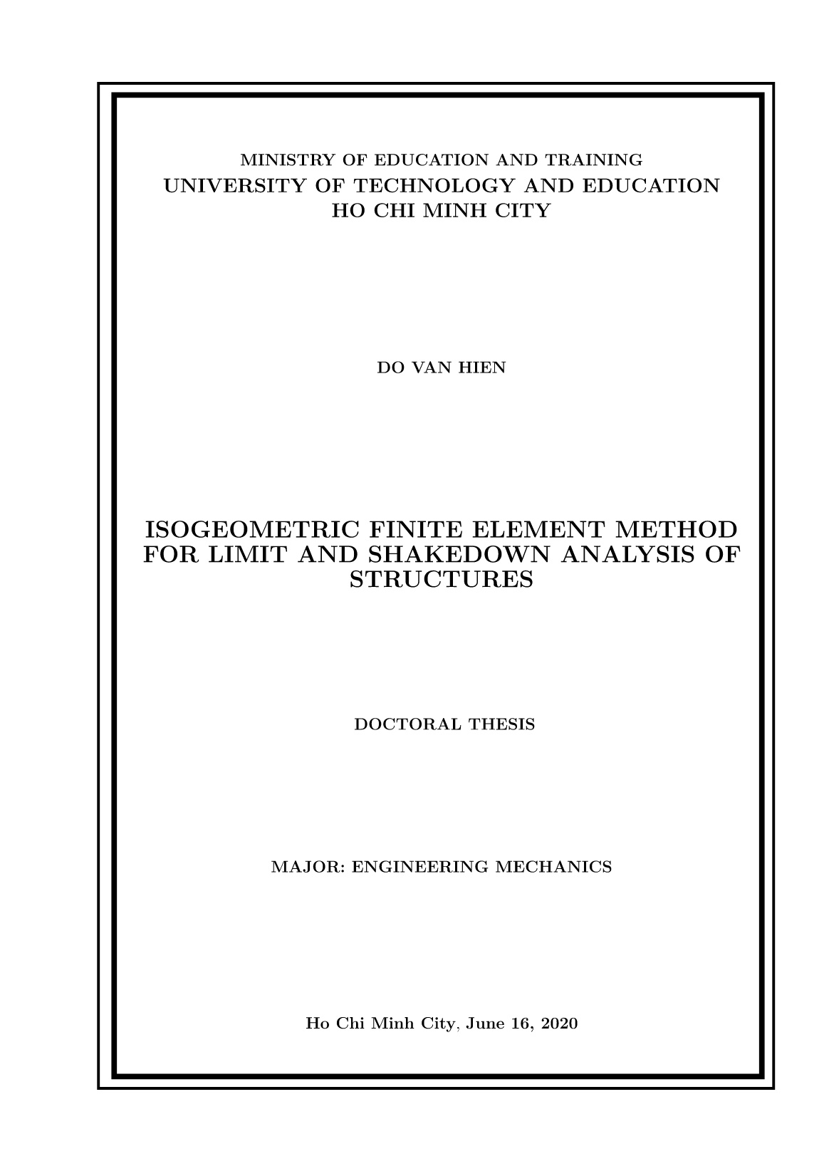 Luận án Isogeometric finite element method for limit and shakedown analysis of structures trang 1