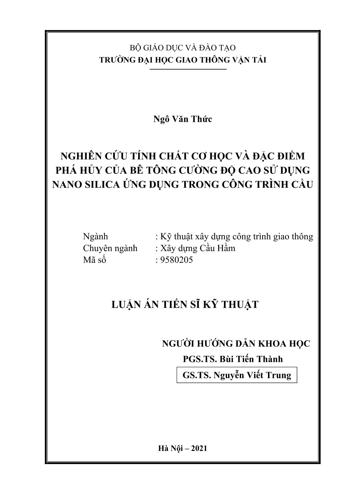 Luận án Nghiên cứu tính chất cơ học và đặc điểm phá hủy của bê tông cường độ cao sử dụng nano silica ứng dụng trong công trình cầu trang 2