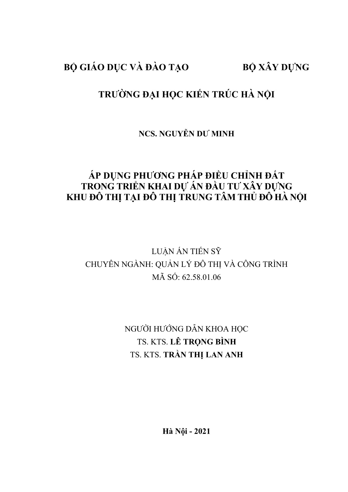 Luận án Áp dụng phương pháp điều chỉnh đất trong triển khai dự án đầu tư xây dựng khu đô thị tại đô thị trung tâm Thủ đô Hà Nội trang 2