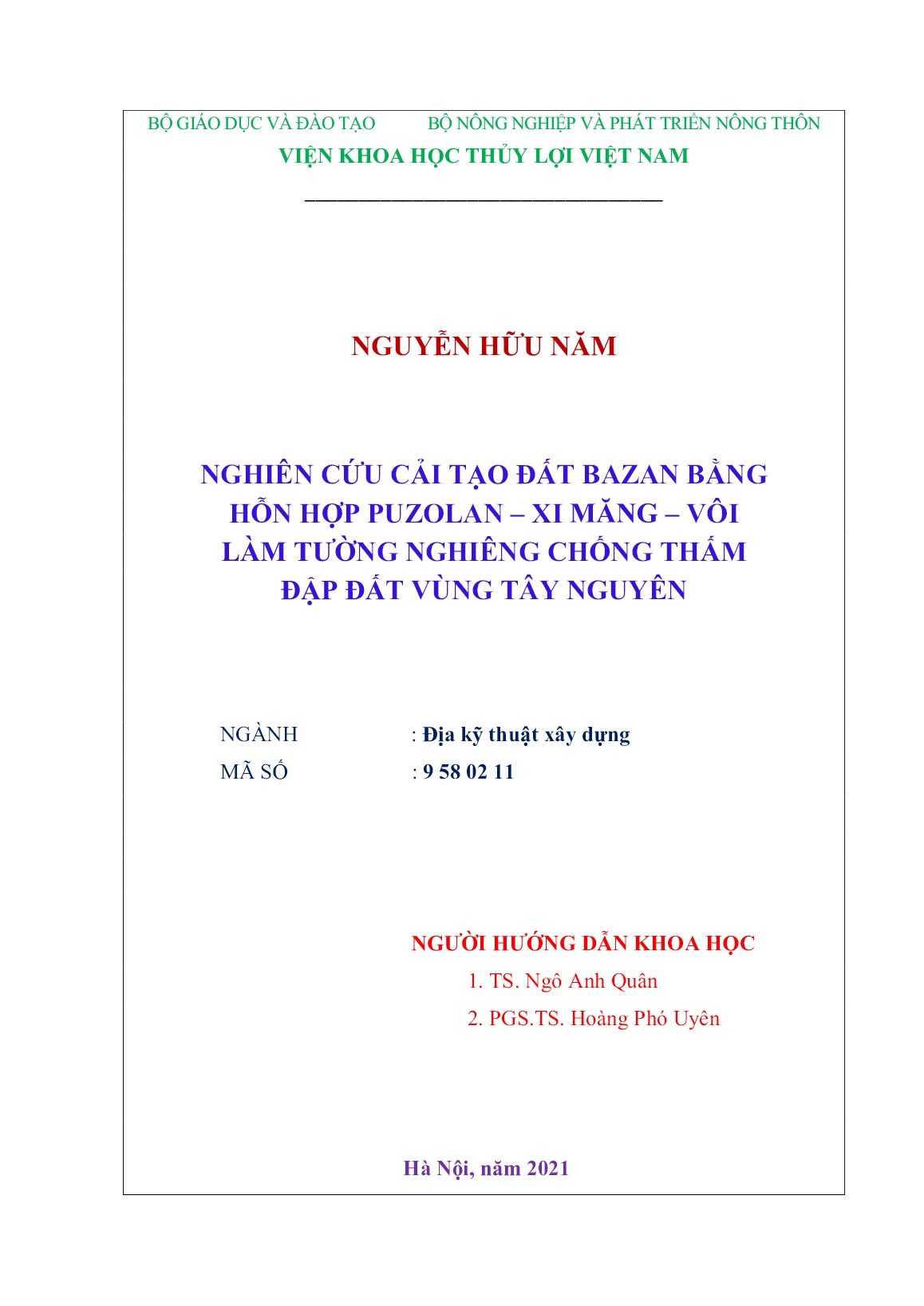 Luận án Nghiên cứu cải tạo đất bazan bằng hỗn hợp puzolan – xi măng – vôi làm tường nghiêng chống thấm đập đất vùng Tây Nguyên trang 2