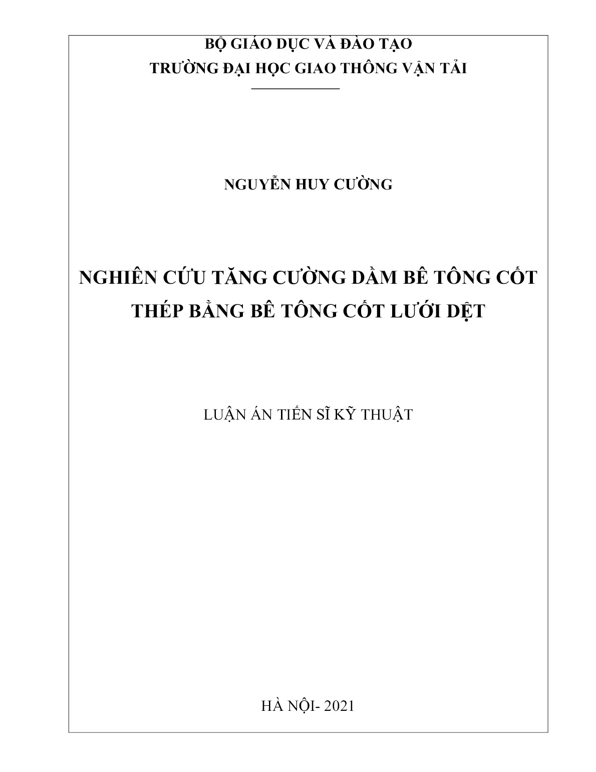 Luận án Nghiên cứu tăng cường dầm bê tông cốt thép bằng bê tông cốt lưới dệt trang 1