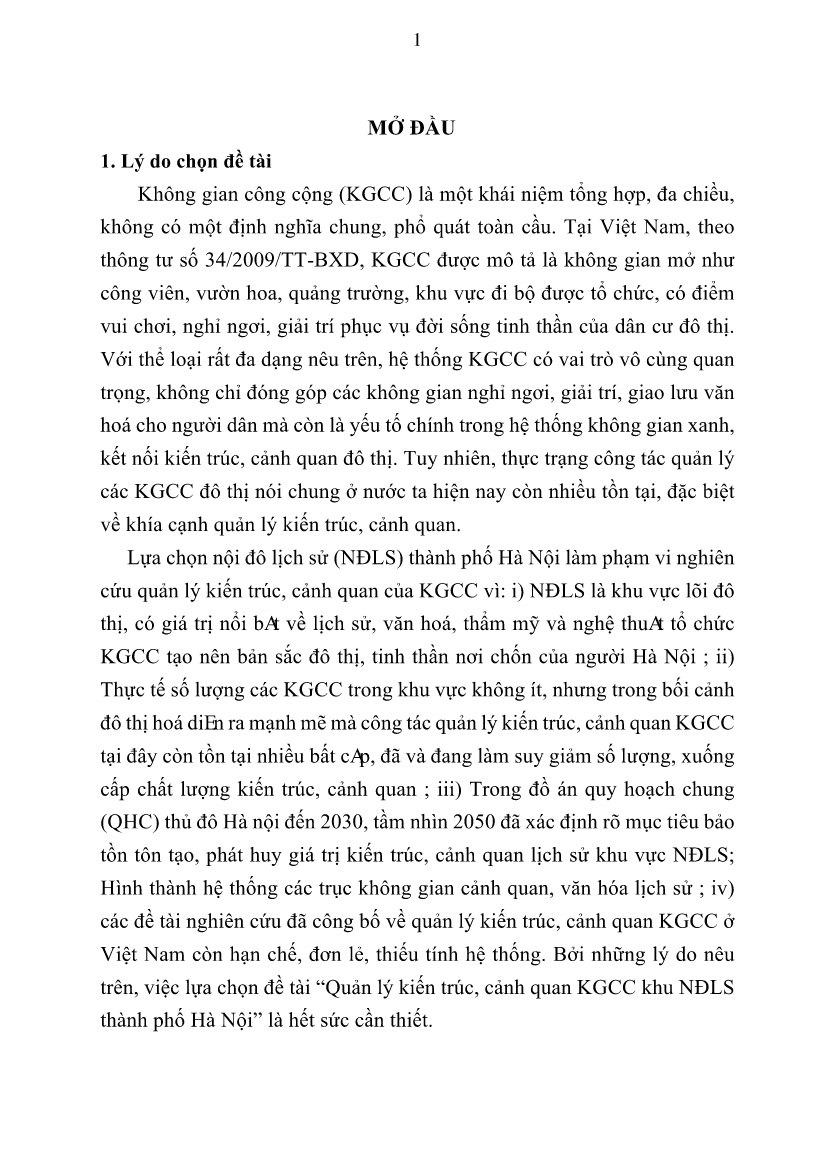 Tóm tắt Luận án Quản lý kiến trúc, cảnh quan không gian công cộng khu nội đô lịch sử Thành phố Hà Nội trang 3