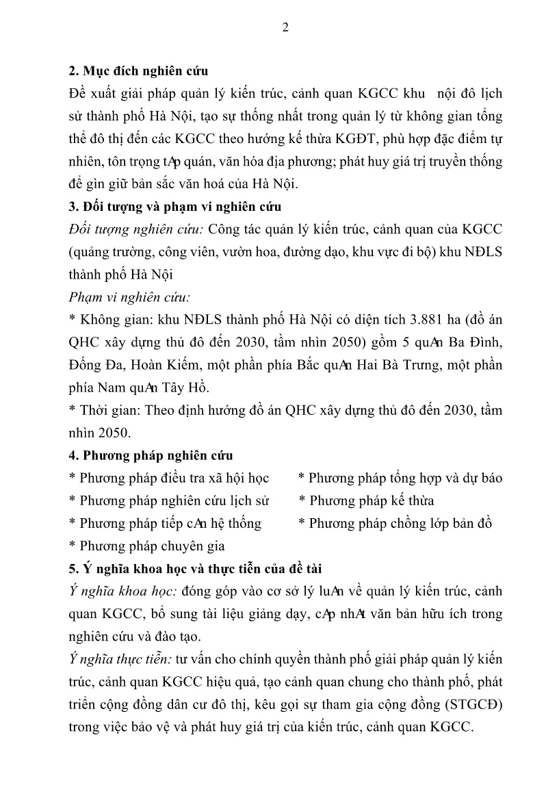 Tóm tắt Luận án Quản lý kiến trúc, cảnh quan không gian công cộng khu nội đô lịch sử Thành phố Hà Nội trang 4
