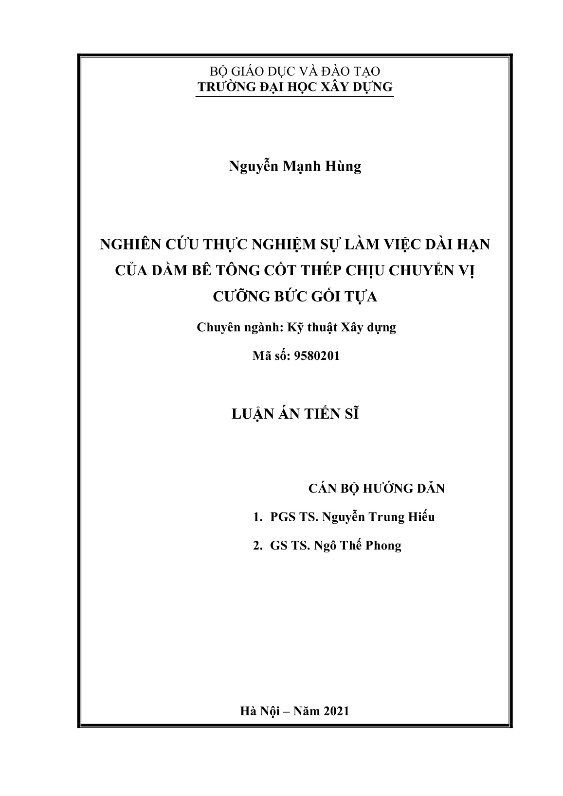 Luận án Nghiên cứu thực nghiệm sự làm việc dài hạn của dầm bê tông cốt thép chịu chuyển vị cưỡng bức gối tựa trang 2