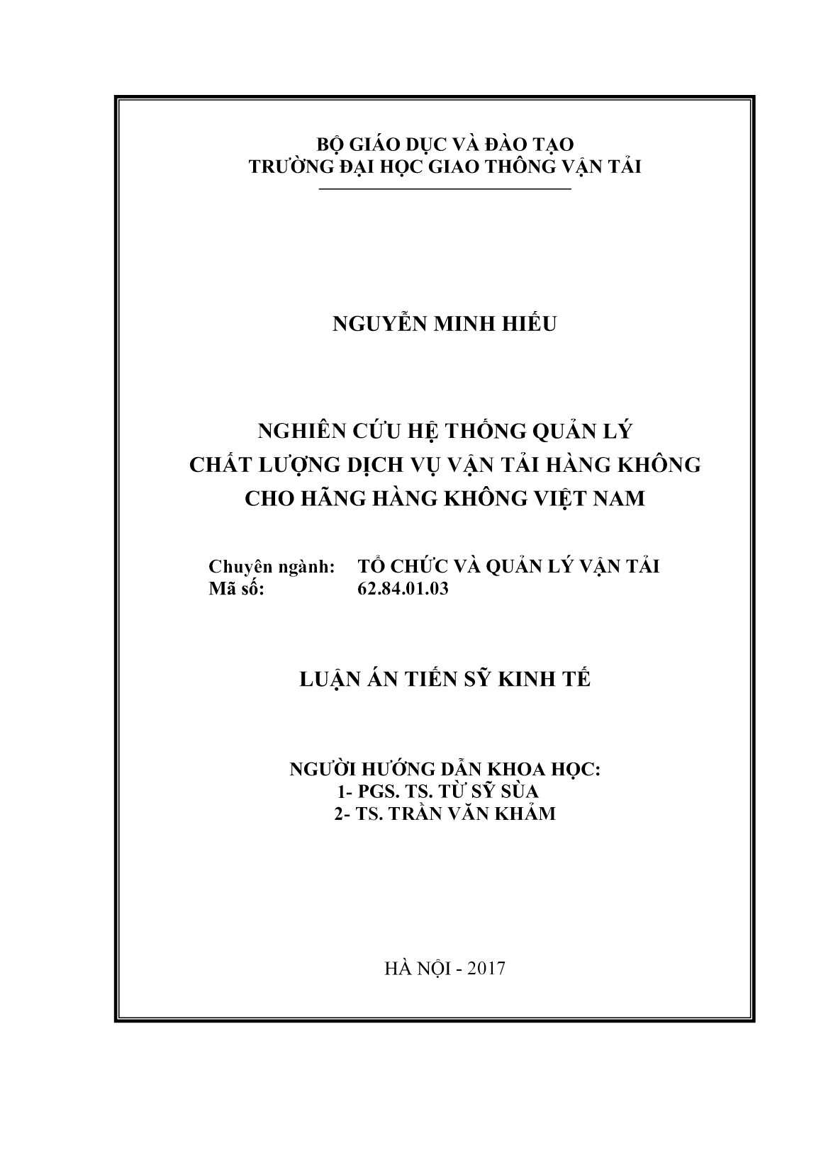 Luận án Nghiên cứu hệ thống quản lý chất lượng dịch vụ vận tải hàng không cho hãng hàng không Việt Nam trang 2