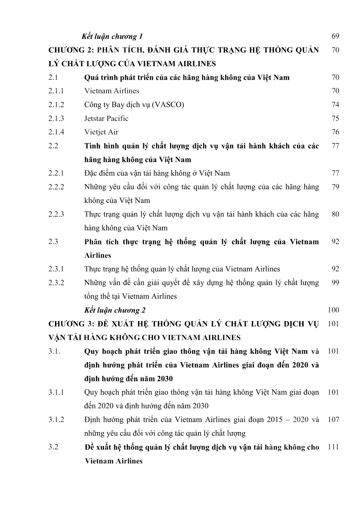 Luận án Nghiên cứu hệ thống quản lý chất lượng dịch vụ vận tải hàng không cho hãng hàng không Việt Nam trang 7