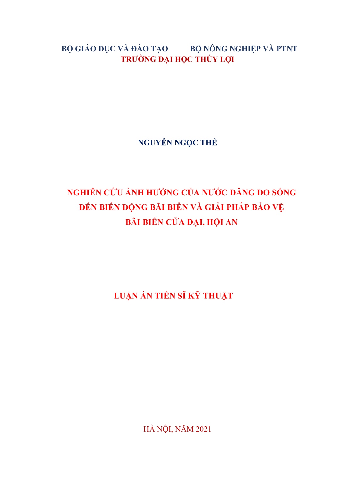 Luận án Nghiên cứu ảnh hưởng của nước dâng do sóng đến biến động bãi biển và giải pháp bảo vệ bãi biển cửa đại, Hội An trang 1