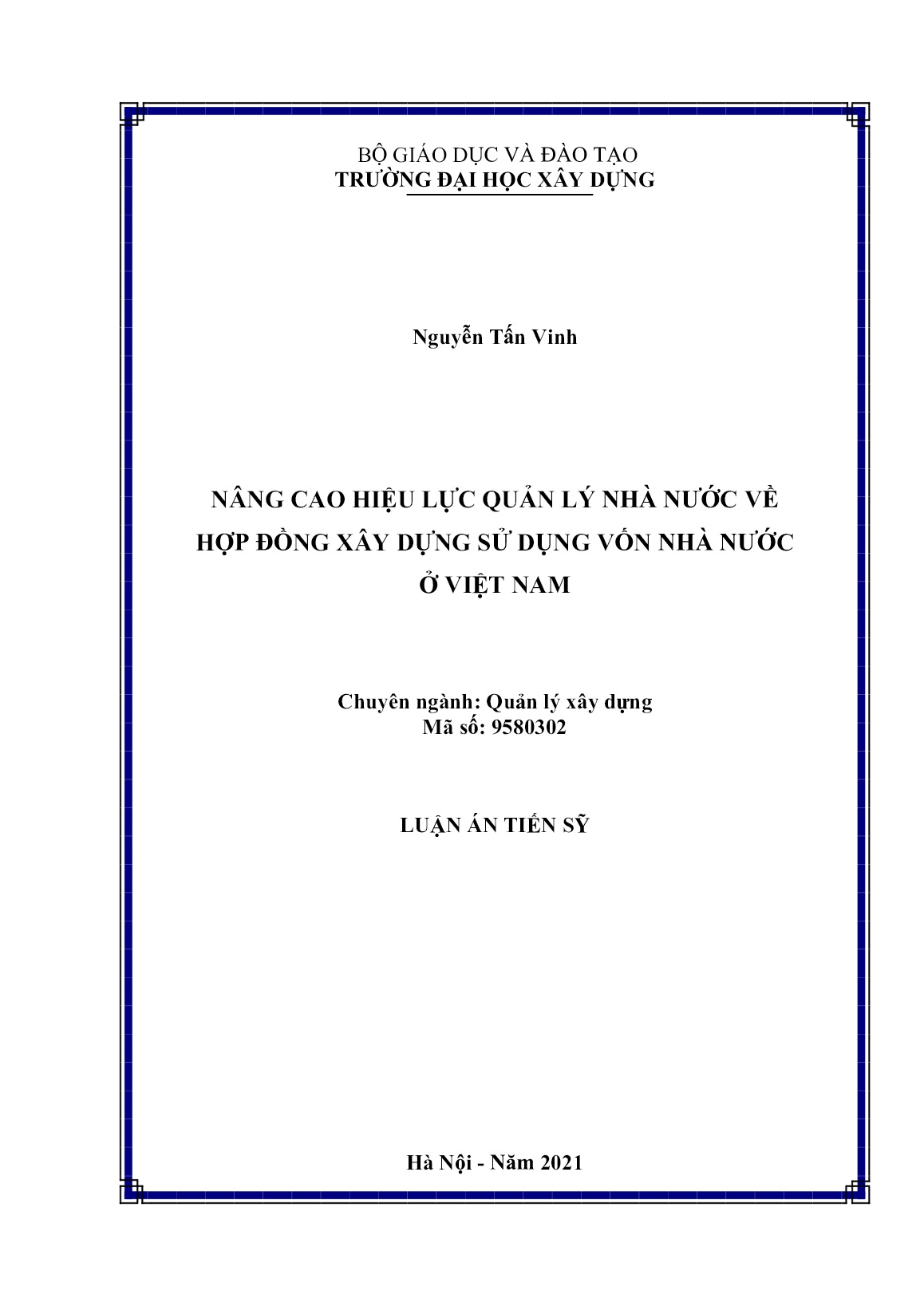 Luận án Nâng cao hiệu lực quản lý nhà nước về hợp đồng xây dựng sử dụng vốn nhà nước ở Việt Nam trang 1