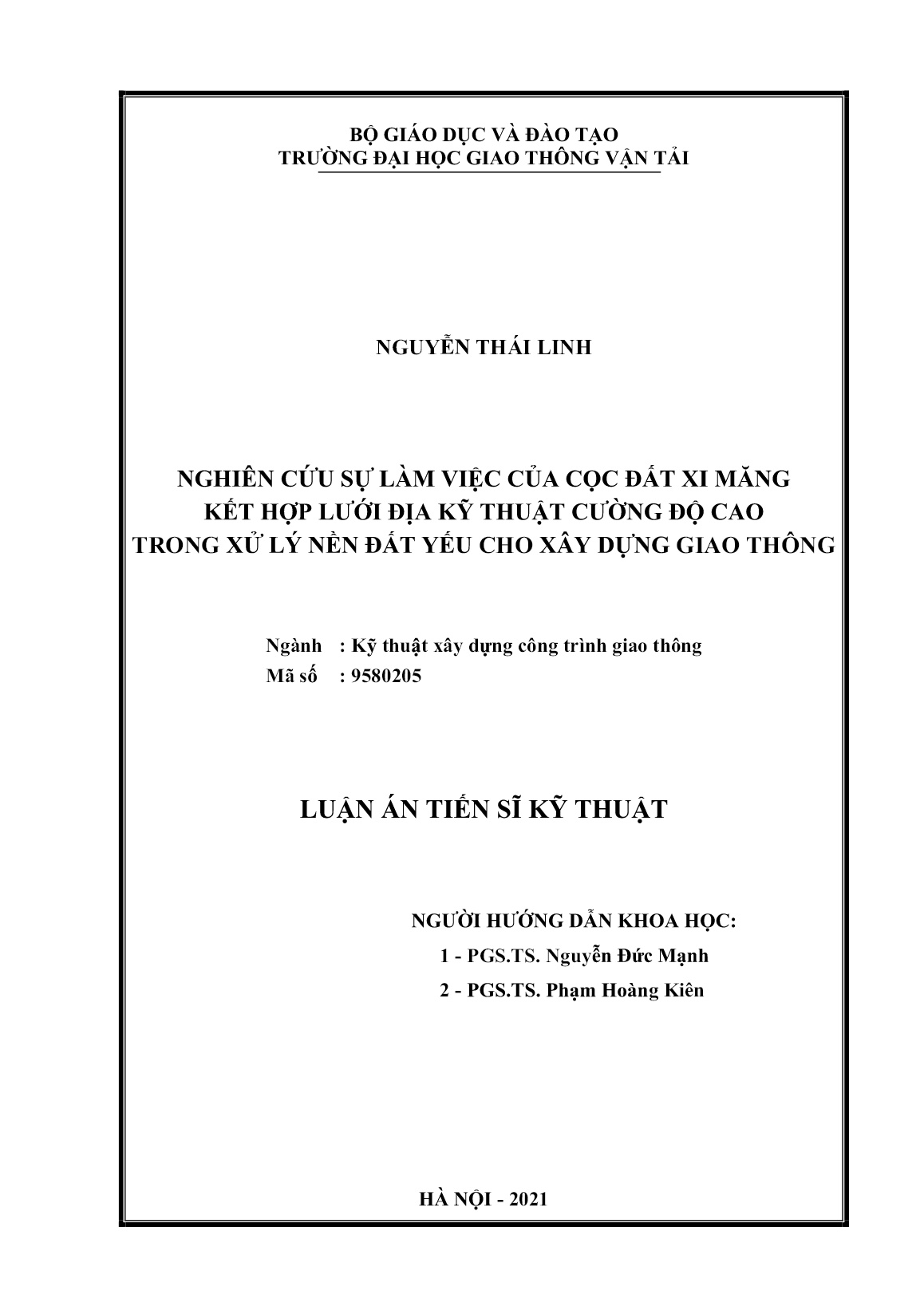 Luận án Nghiên cứu sự làm việc của cọc đất xi măng kết hợp lưới địa kỹ thuật cường độ cao trong xử lý nền đất yếu cho xây dựng giao thông trang 2