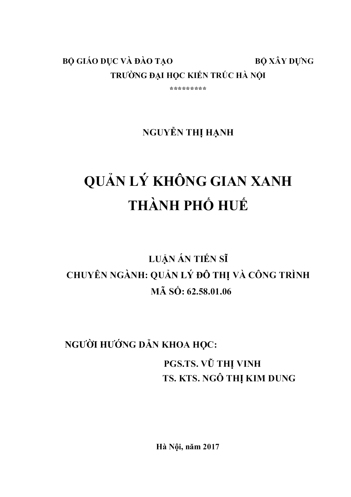 Luận án Quản lý không gian xanh thành phố Huế trang 2