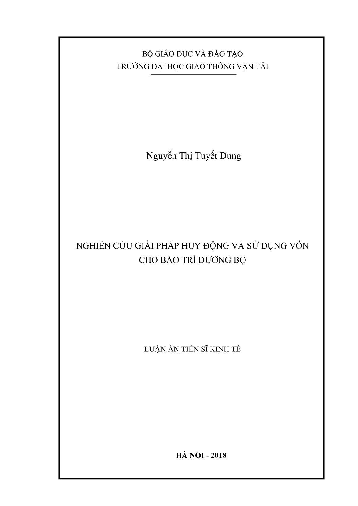 Luận án Nghiên cứu giải pháp huy động và sử dụng vốn cho bảo trì đường bộ trang 1