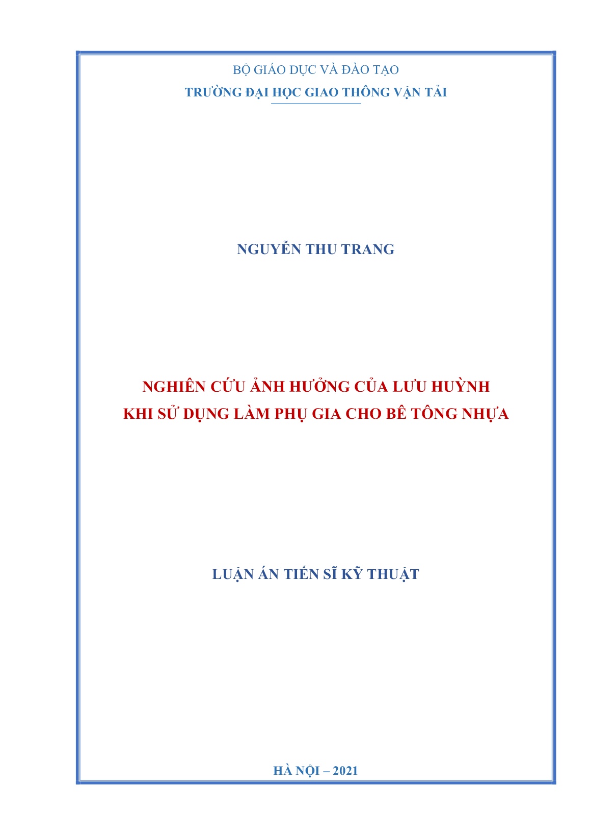 Luận án Nghiên cứu ảnh hưởng của lưu huỳnh khi sử dụng làm phụ gia cho bê tông nhựa trang 1