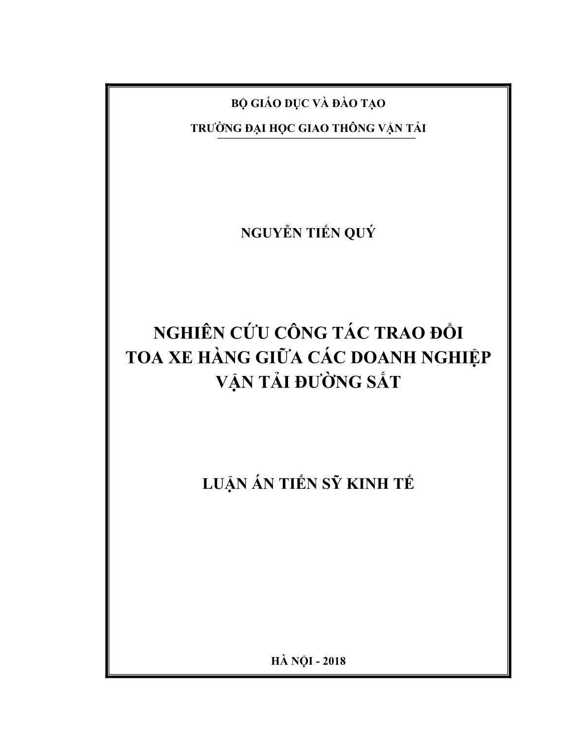 Luận án Nghiên cứu công tác trao đổi toa xe hàng giữa các doanh nghiệp vận tải đường sắt trang 1