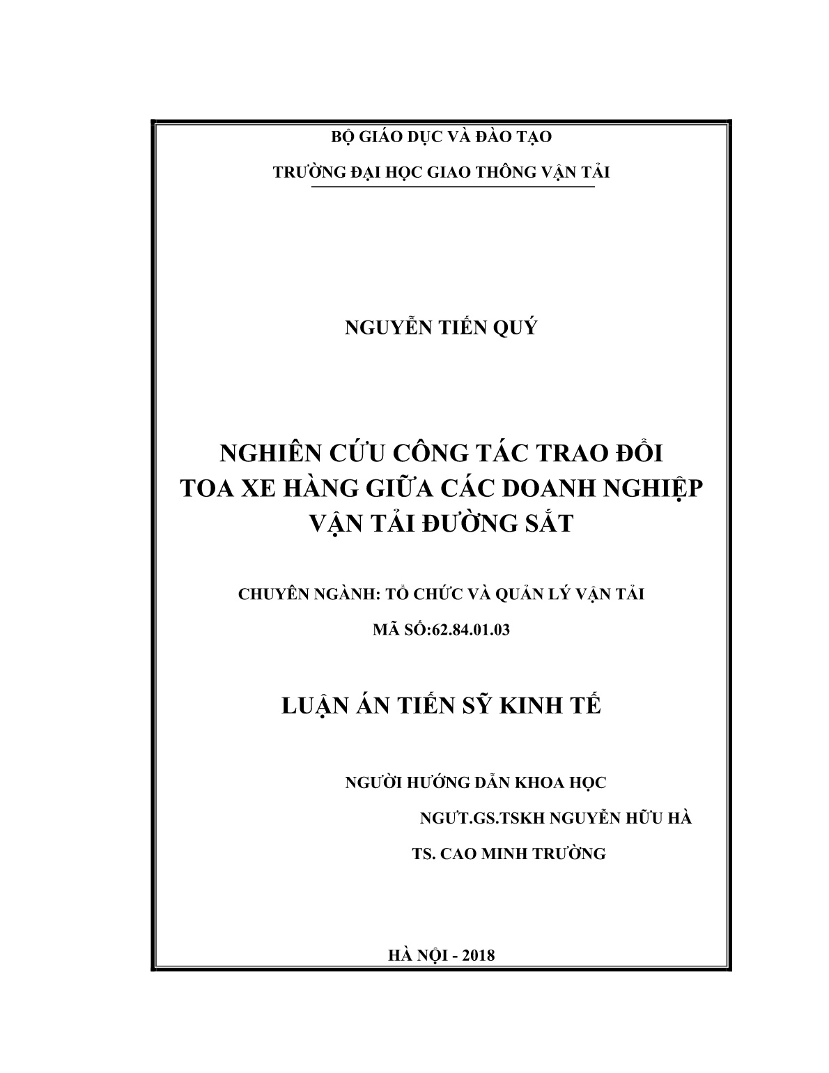 Luận án Nghiên cứu công tác trao đổi toa xe hàng giữa các doanh nghiệp vận tải đường sắt trang 2