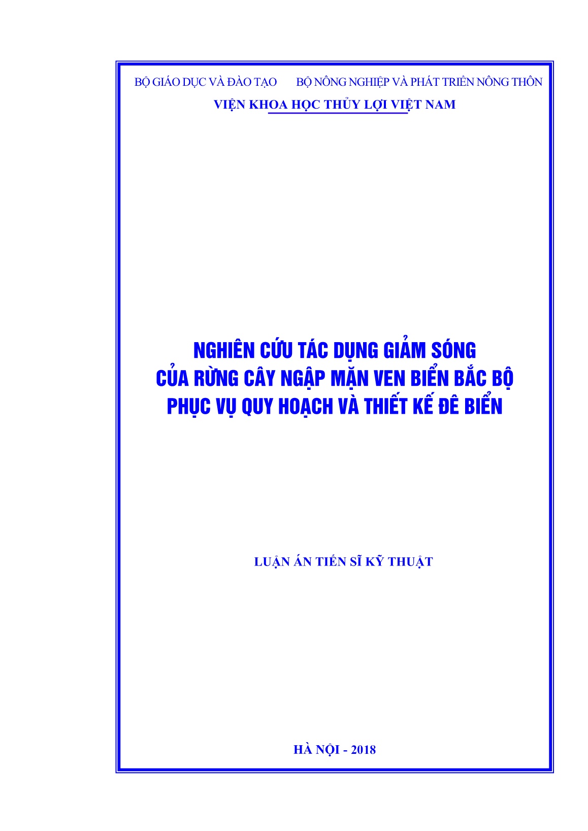 Luận án Nghiên cứu tác dụng giảm sóng của rừng cây ngập mặn ven biển Bắc Bộ phục vụ quy hoạch và thiết kế đê biển trang 1