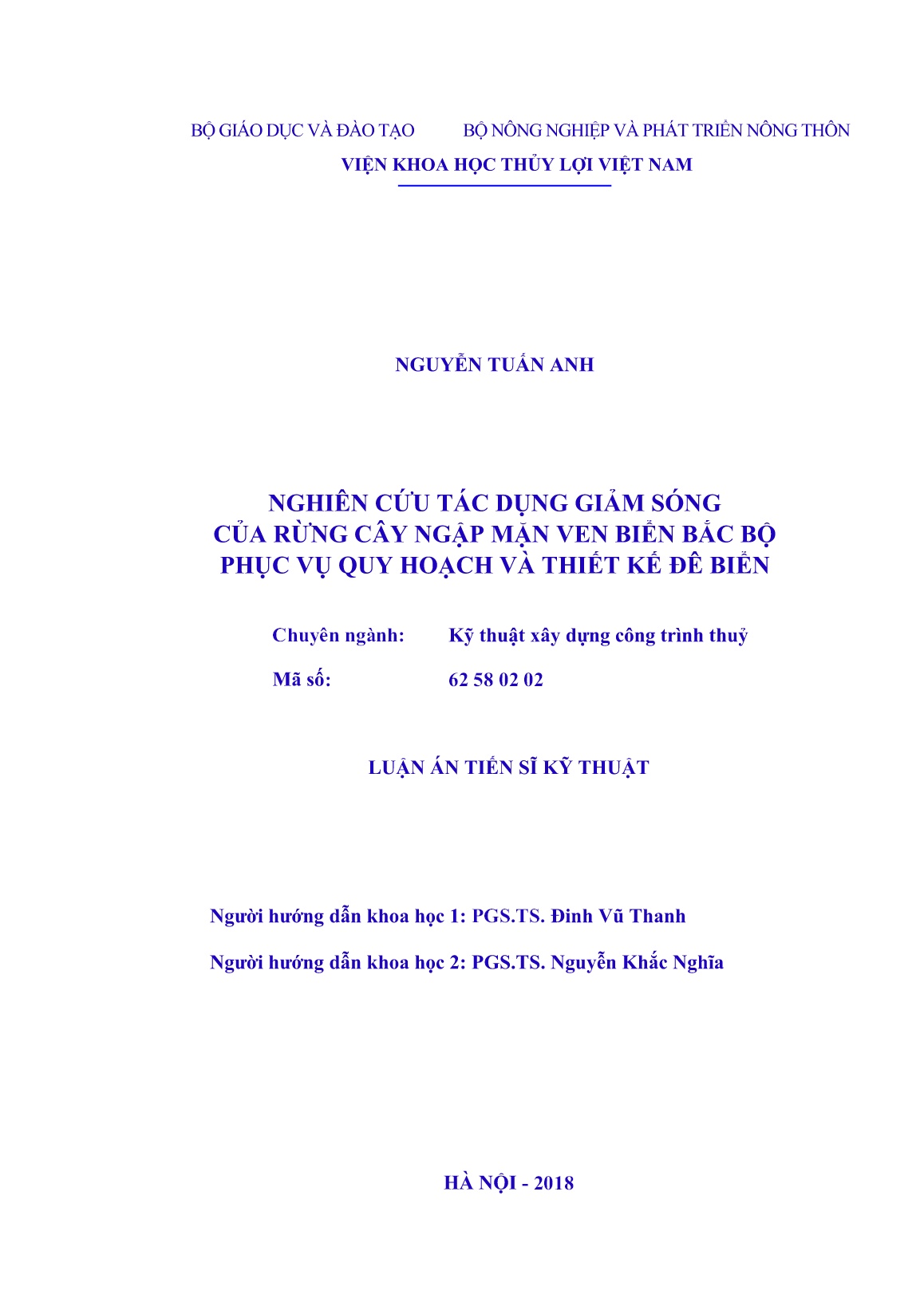 Luận án Nghiên cứu tác dụng giảm sóng của rừng cây ngập mặn ven biển Bắc Bộ phục vụ quy hoạch và thiết kế đê biển trang 2