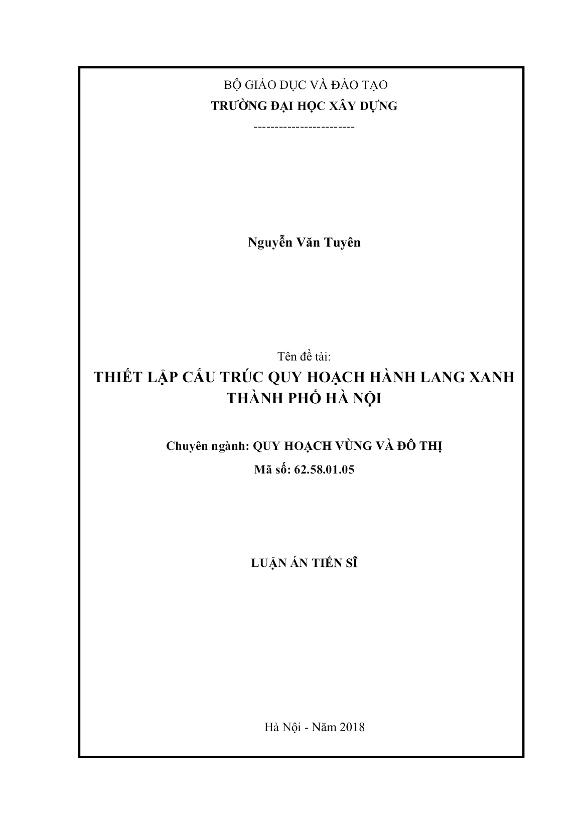 Luận án Thiết lập cấu trúc quy hoạch hành lang xanh Thành phố Hà Nội trang 1