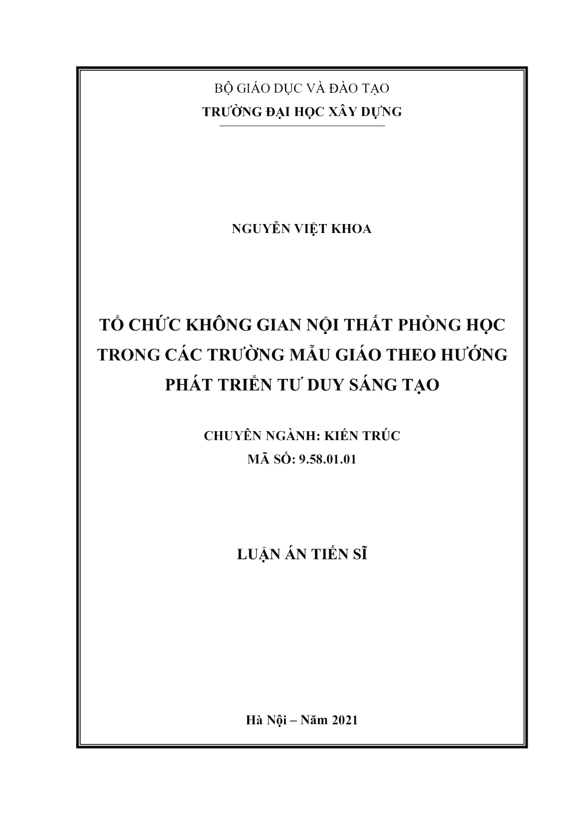 Luận án Tổ chức không gian nội thất phòng học trong các trường mẫu giáo theo hướng phát triển tư duy sáng tạo trang 1