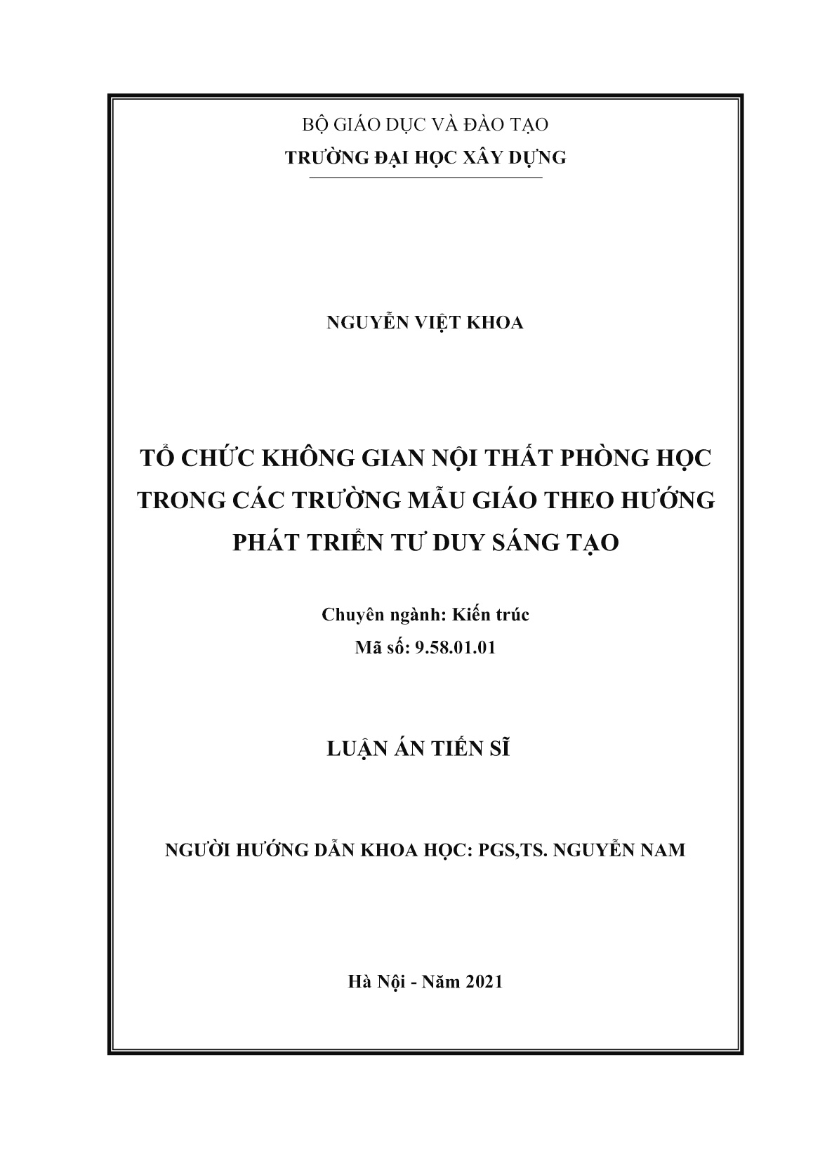 Luận án Tổ chức không gian nội thất phòng học trong các trường mẫu giáo theo hướng phát triển tư duy sáng tạo trang 2