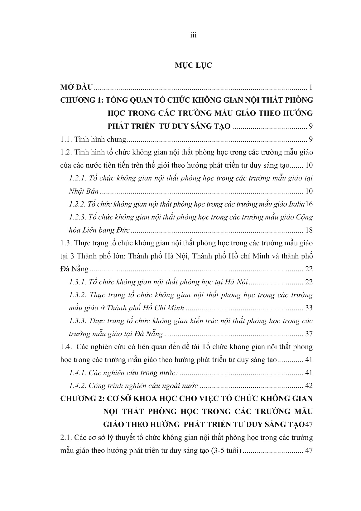 Luận án Tổ chức không gian nội thất phòng học trong các trường mẫu giáo theo hướng phát triển tư duy sáng tạo trang 5