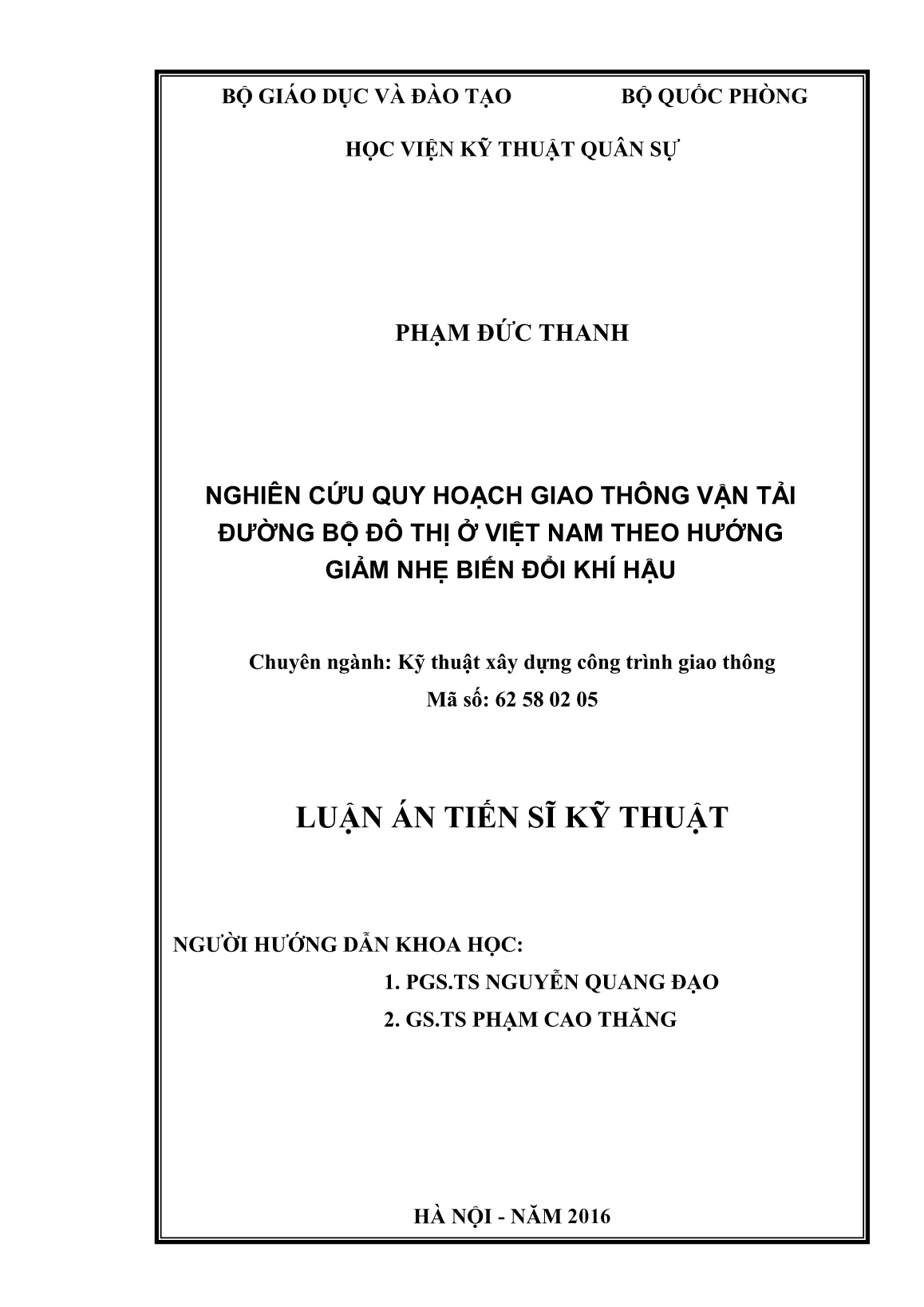 Luận án Nghiên cứu quy hoạch giao thông vận tải đường bộ đô thị ở Việt Nam theo hướng giảm nhẹ biến đổi khí hậu trang 2