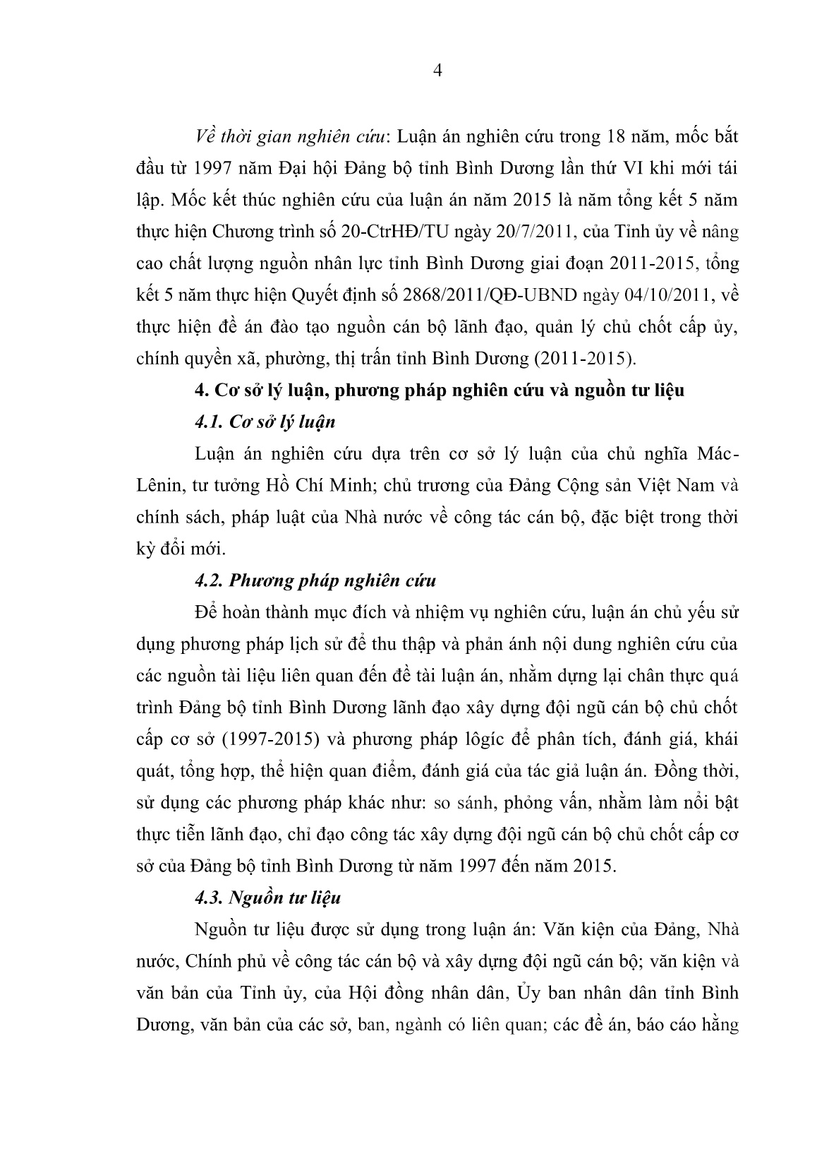 Luận án Đảng bộ tỉnh Bình Dương lãnh đạo xây dựng đội ngũ cán bộ chủ chốt cấp cơ sở từ năm 1997 đến năm 2015 trang 9